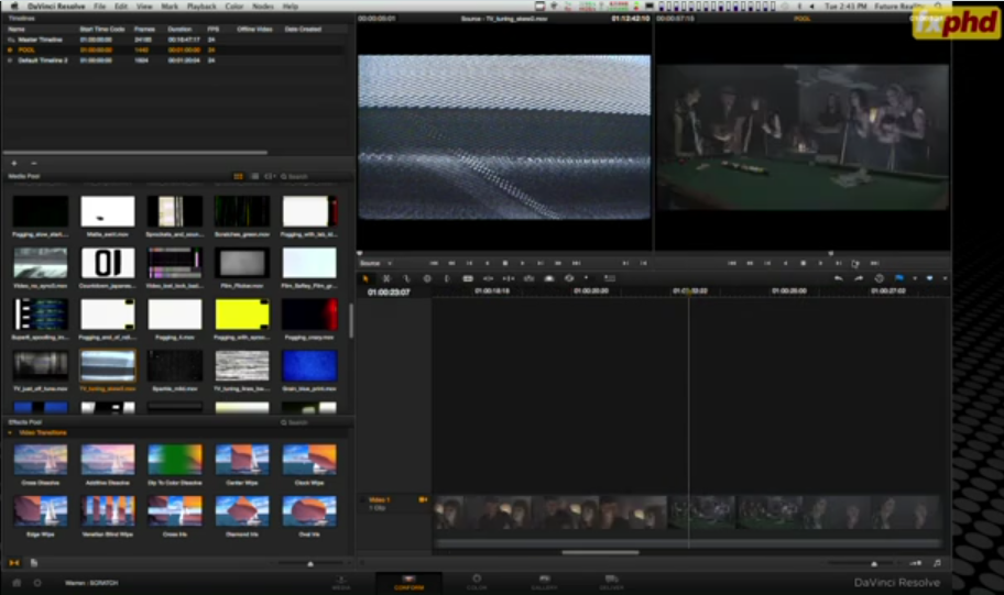 Resolve 9 – How to use scratches, grain and fogging material