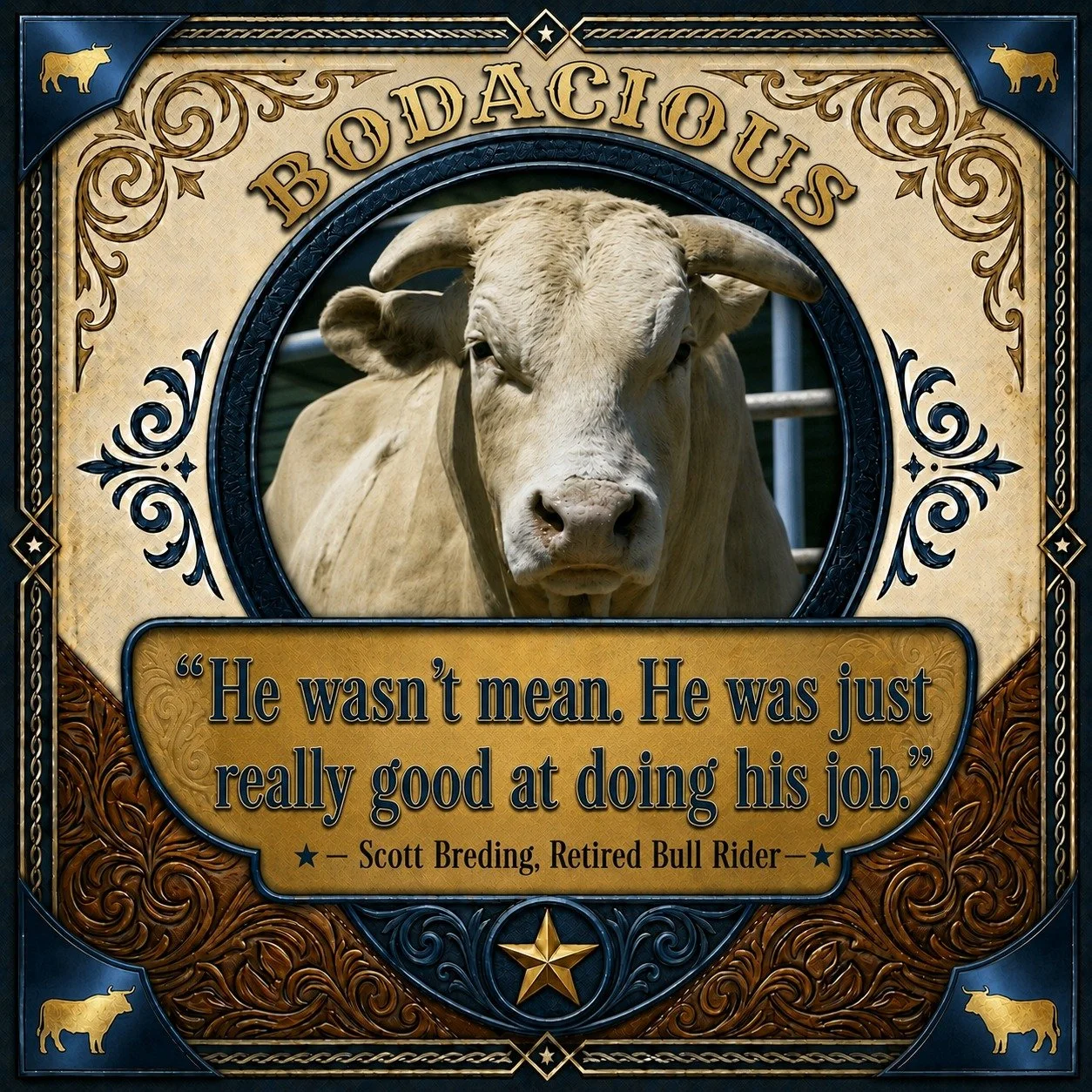 🔥 BODACIOUS

Most people remember what Bodacious did to the bull riders. 💡

I remember what the bull riders said about Bodacious. 🤠

Scott Breding has every reason in the world to hate that bull.

At the NFR, Bodacious caught him under the chin wi