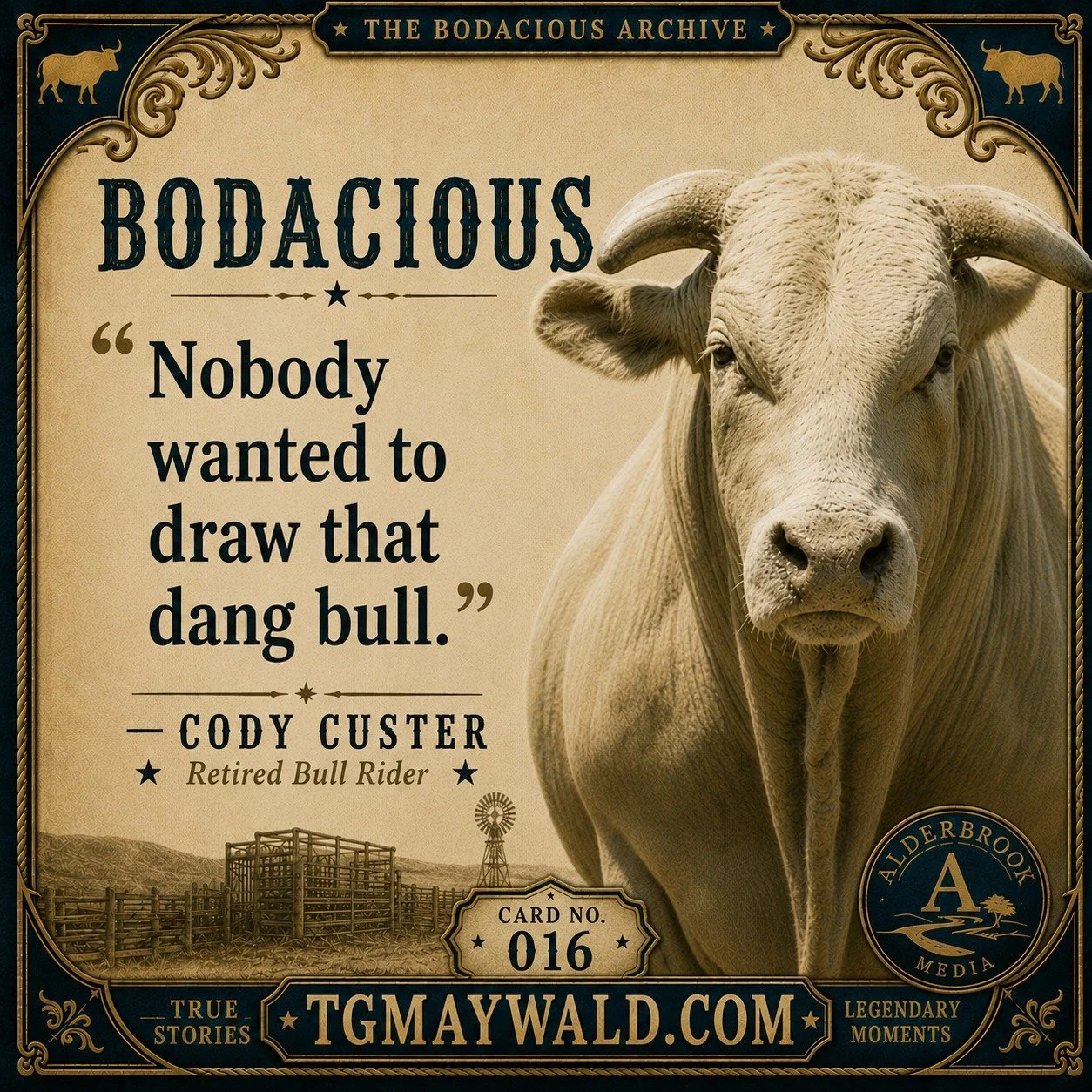 🔥 BODACIOUS

The 1992 PRCA &amp; BRO World Champion and PBR co-founder Cody Custer didn't mince words.

"Nobody wanted to draw that dang bull."

Bodacious had become more than just another name on the draw sheet. He had become the opponent