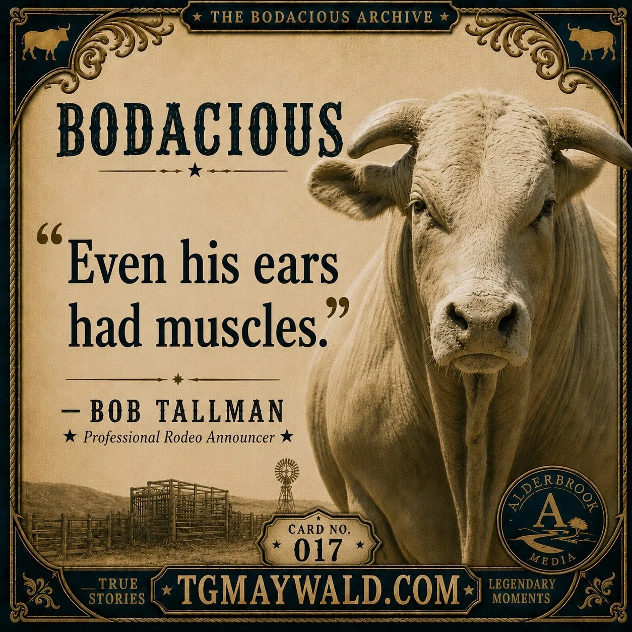 🔥 BODACIOUS

Some people watched Bodacious from the stands.

Bob Tallman watched him from the best seat in the house.

As a Hall of Fame rodeo announcer, Bob has spent decades behind the microphone calling rides on the greatest bucking bulls the spo