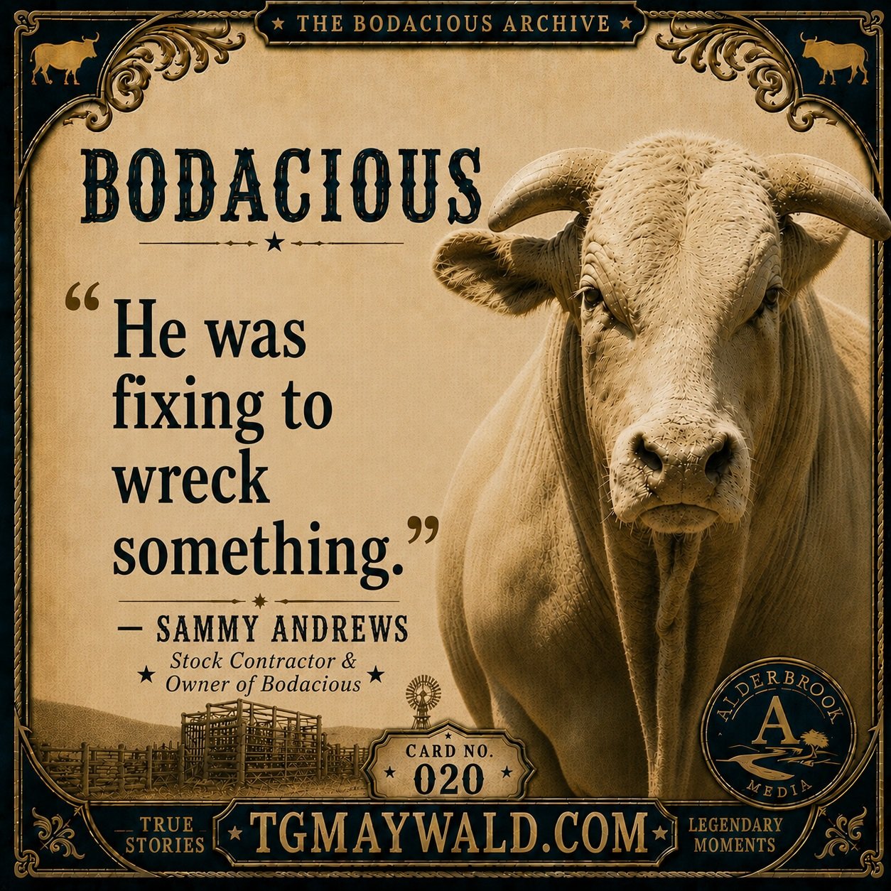 🔥 BODACIOUS

Sammy Andrews knew Bodacious better than anyone.

And Bodacious had a tell. 🎯

If a bull rider took too long getting settled in the chute, Bo would start twisting and twitching his ears.

Sammy knew exactly what it meant.

&ldquo;That 