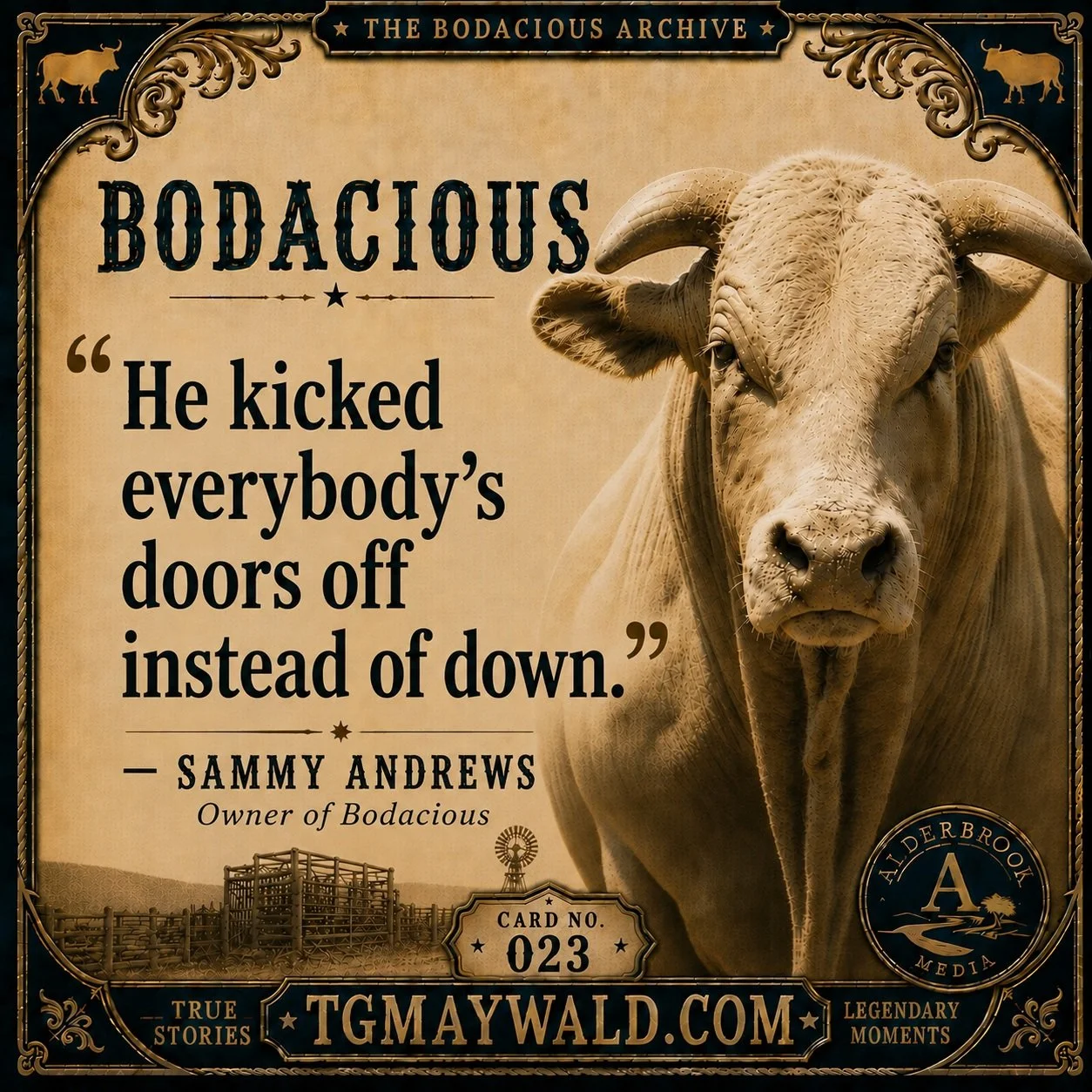🔥 BODACIOUS

&ldquo;He kicked everybody&rsquo;s doors off instead of down.&rdquo; 🌟

&mdash; Sammy Andrews, Owner of Bodacious

There came a point when people weren&rsquo;t just coming to watch Bodacious buck.

They were coming to see who they woul