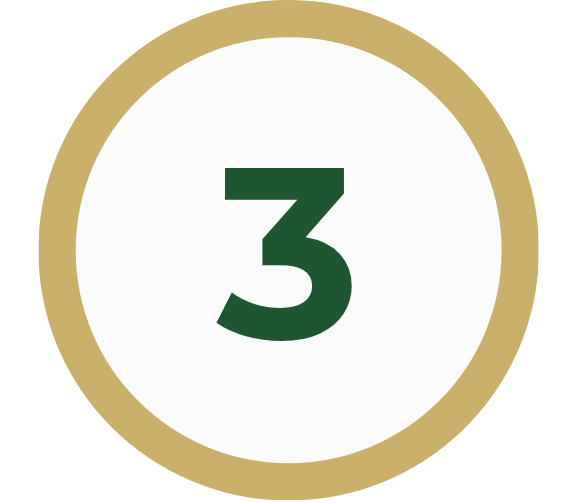 Number three inside a gold and white circular badge.