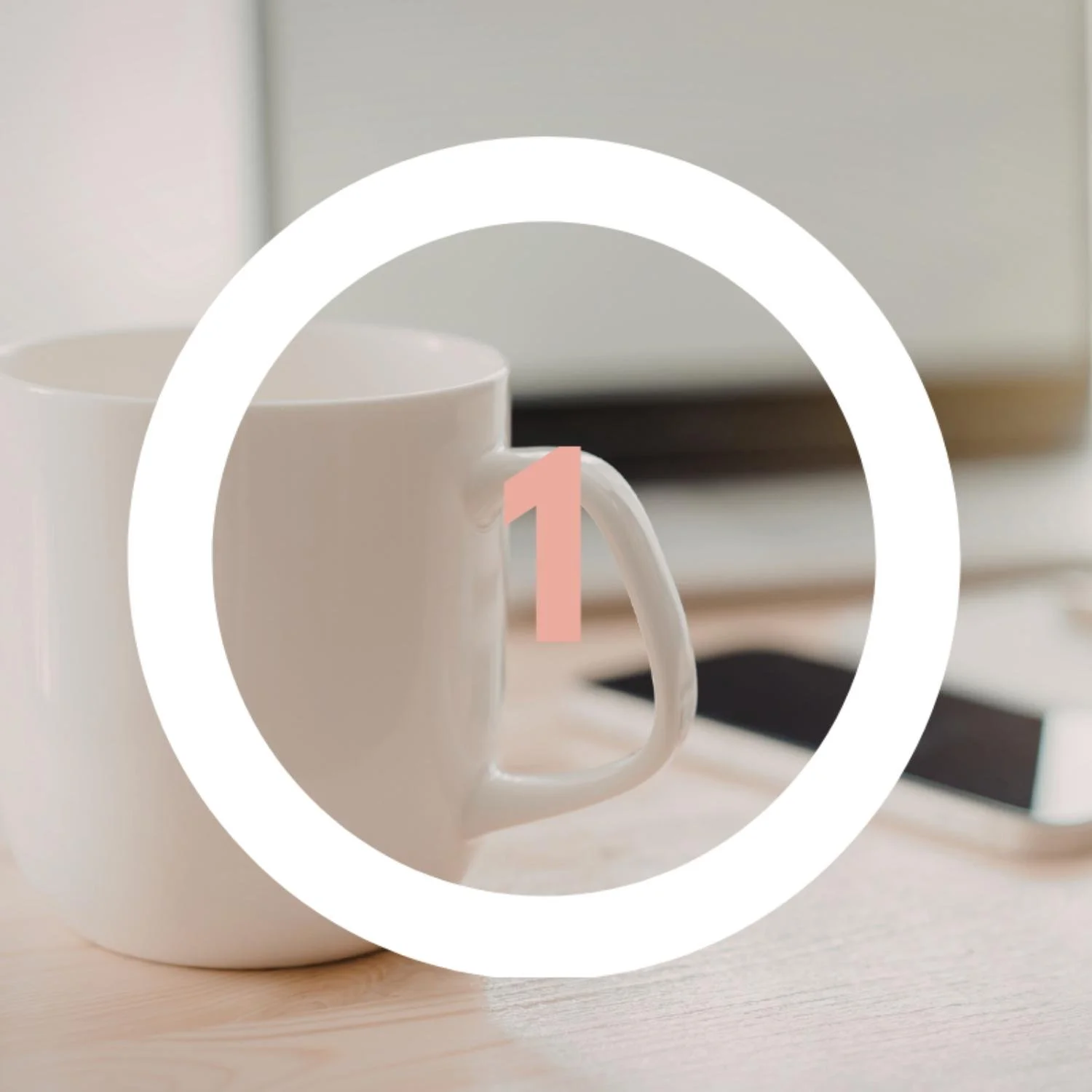 Mug in front of computer with a number 1 overlay.