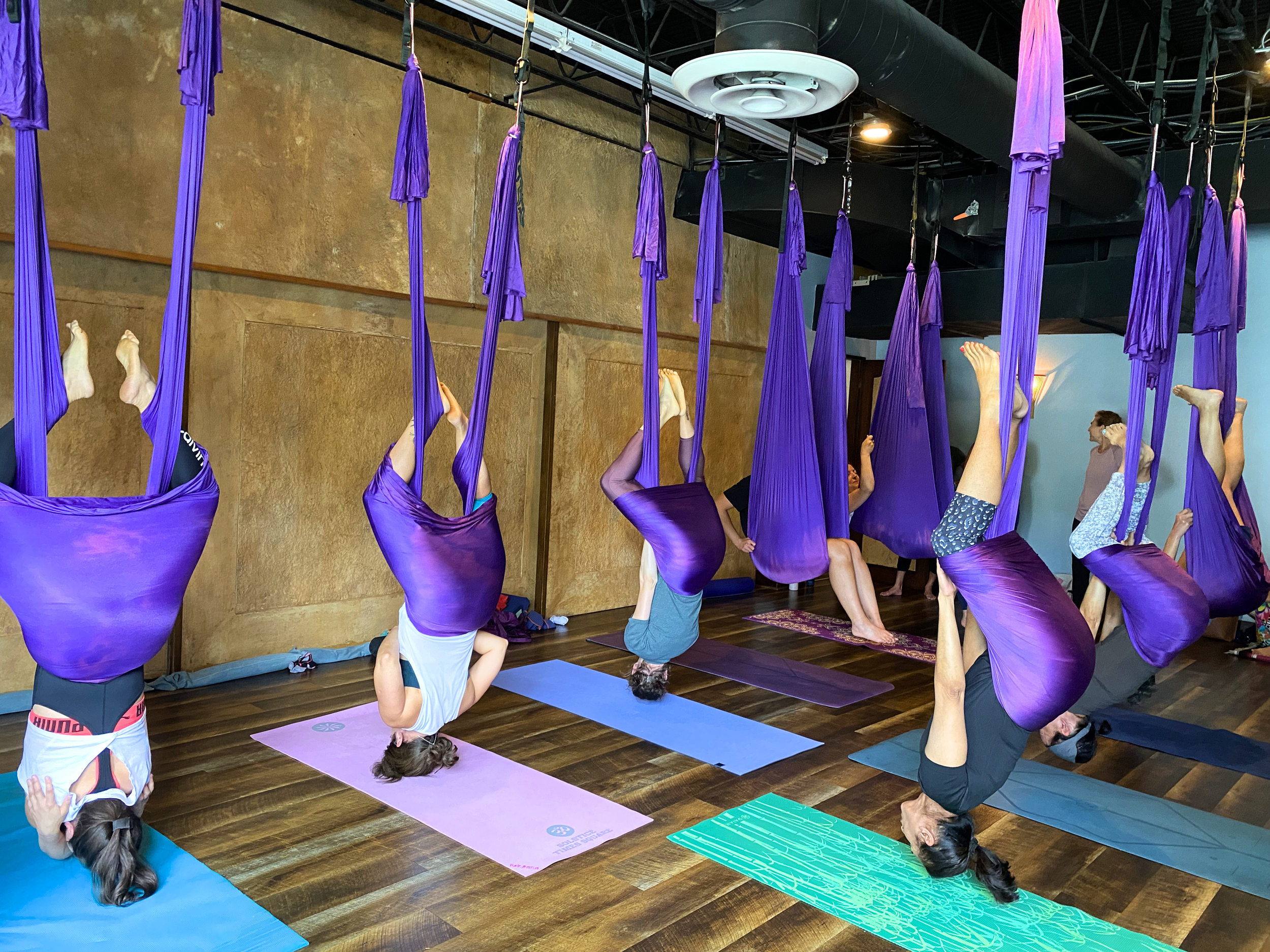 arial yoga class with inversions