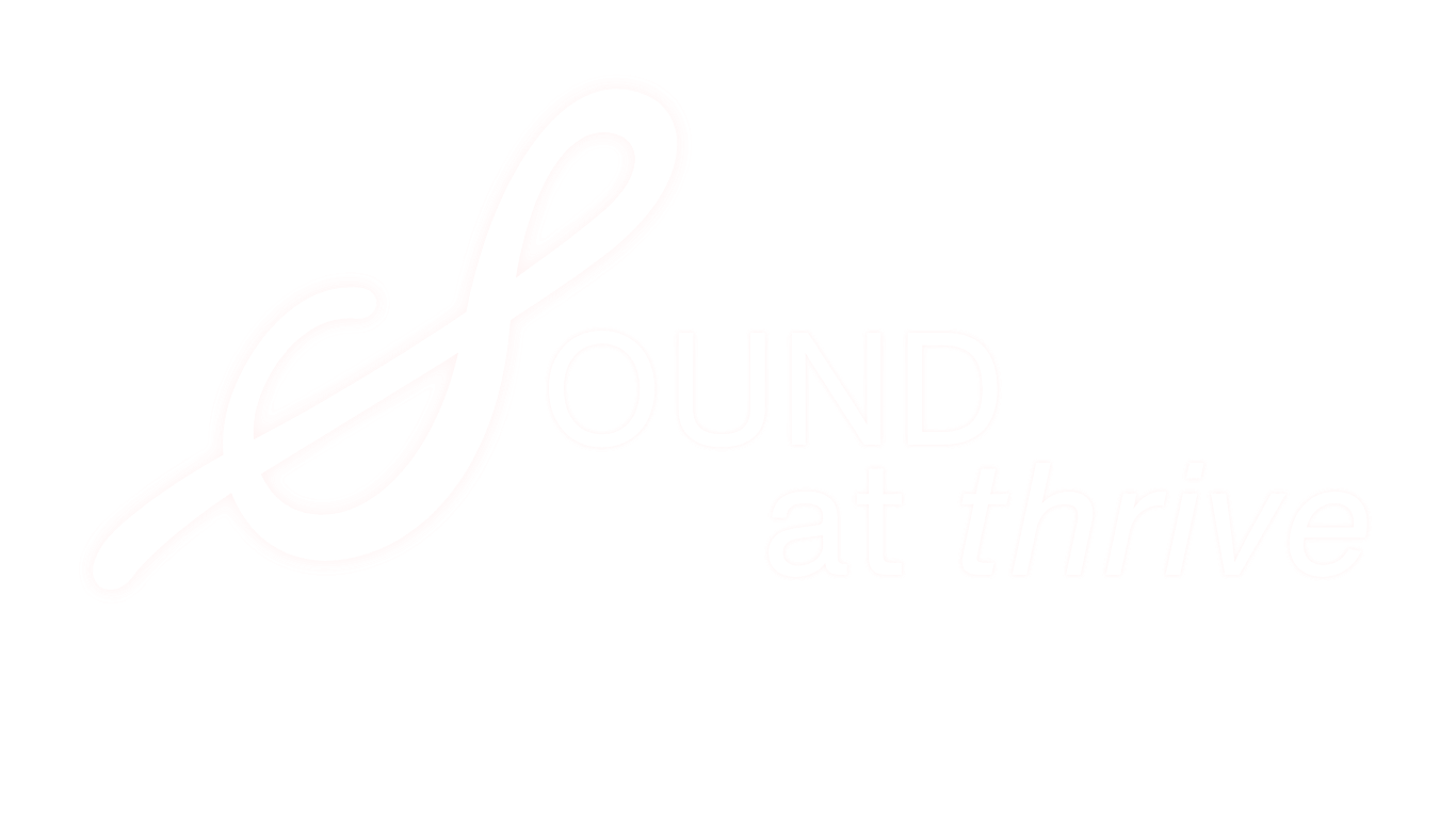 The image features a white background with the stylized text 'L' in large cursive font, and the words 'OUND at thrive' in smaller, faint print, partially obscured.