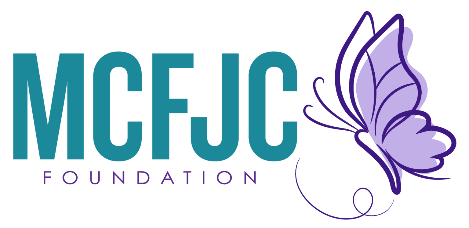 Logo of the MCFCE Foundation featuring teal text and a purple butterfly illustration.