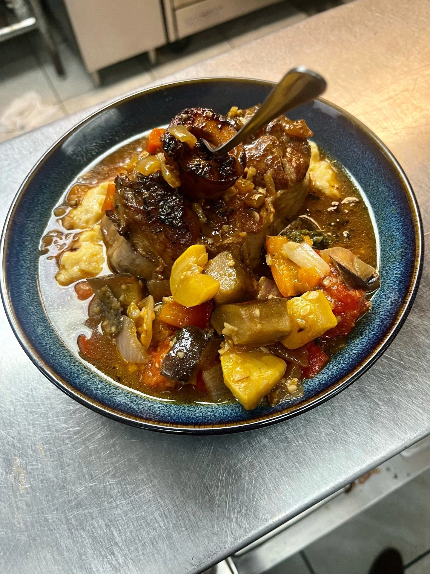 Veal Osso Bucco with Creamy Polenta is our newest Daily Special at The Blind Mule in downtown Brevard. Start with our irresistible Roman Artickokes and finish with freshly made Killer Chocolate cake. Yum! #wnc #heartofbrevard #brevardtransylvanichamb
