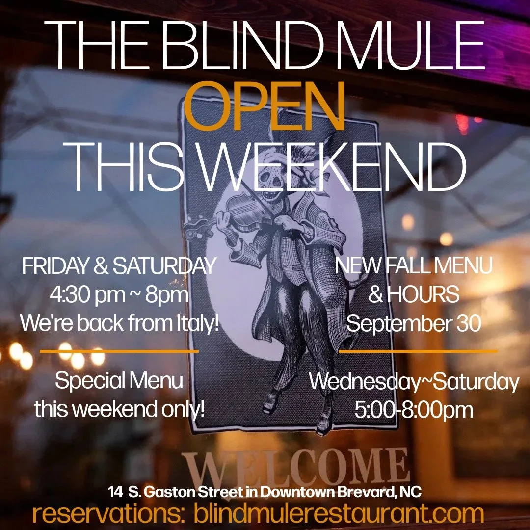 James &amp; Carole are back after 2 amazing weeks in Northern Italy and hope to see you to at The Blind Mule this weekend! We're offering a special menu this Friday &amp; Saturday only with several items inspired by our travels. Don't miss the truffl