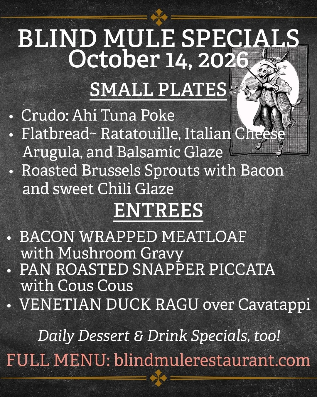 Fresh Fall Specials at The Blind Mule Restaurant in Downtown Brevard. We've also updated our entree menu with the addition of slow roasted Joyce Farms Indian Chicken Korma with Black Lentils... savory, rich, and just a little bit spicy! Perfect for f