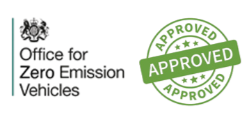 Office for Zero Emission Vehicles approved stamp with green color and circular design.