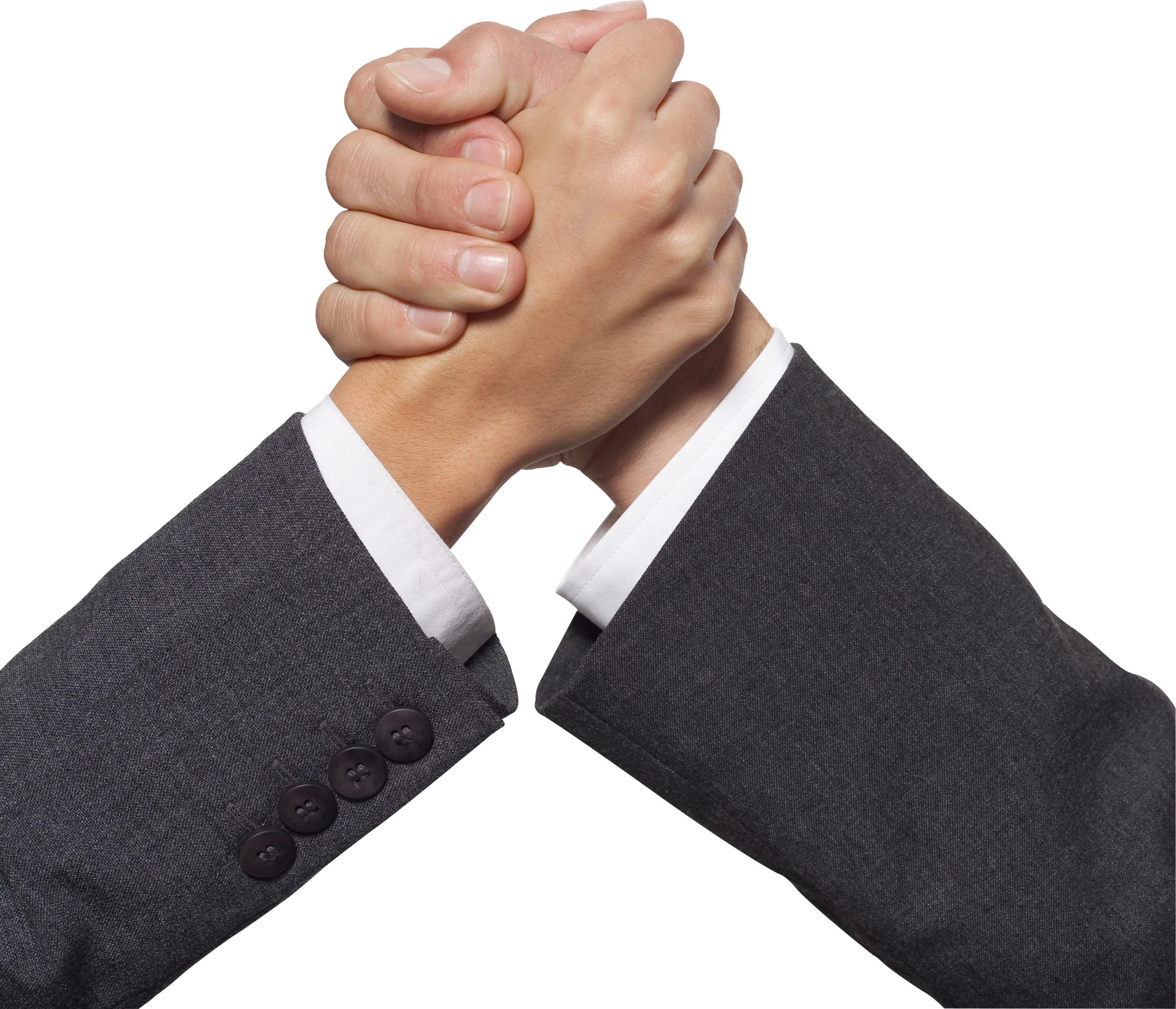 Close-up of a person in a suit with clasped hands, emphasizing the handshake gesture.