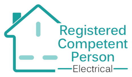 A house outline with text inside that reads 'Registered Competent Person' and some colored lines and blocks.