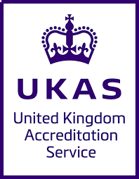 UKAS logo with crown symbol and text reading 'UKAS, United Kingdom Accreditation Service'