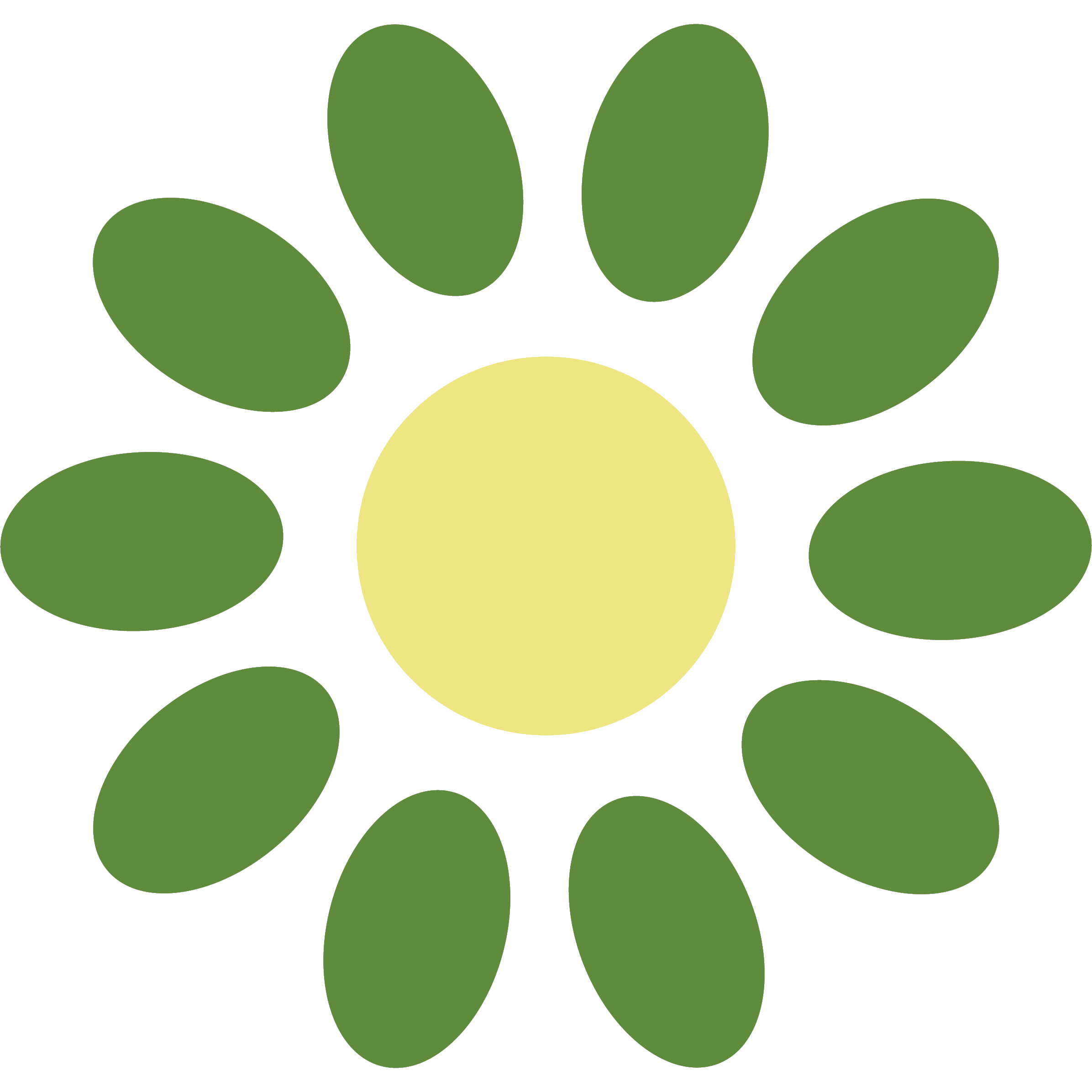 A stylized illustration of a paw print with one large yellow pad and four green toe pads.