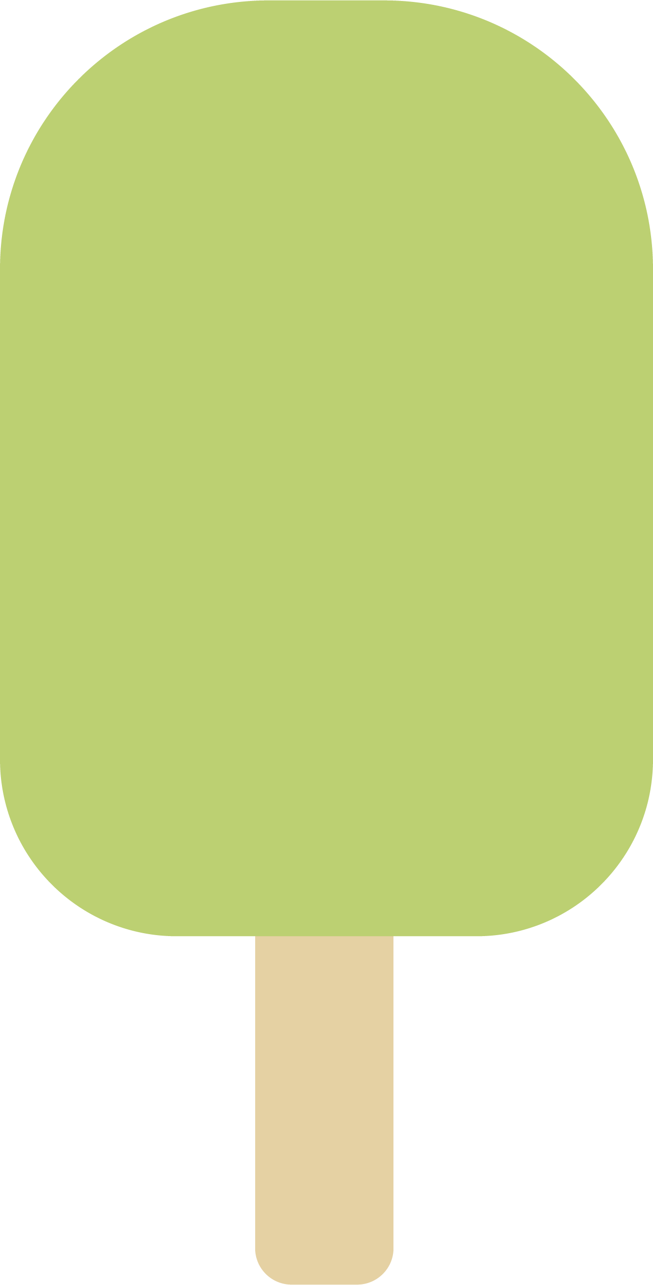 A green popsicle with a wooden stick.