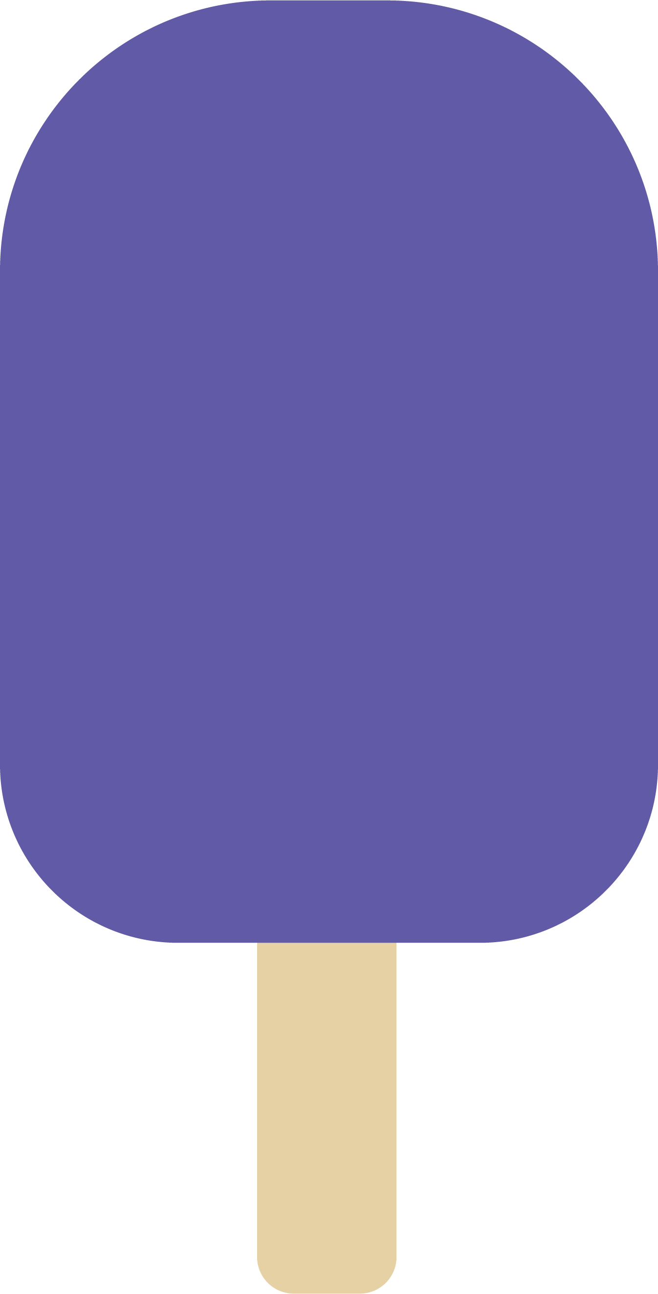 A purple popsicle with a wooden stick at the bottom.