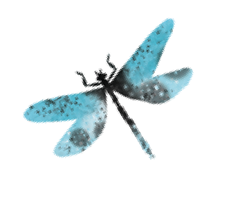 Watercolor-style dragonfly with blue and black colors