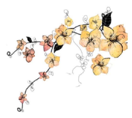 An illustration of a flowchart with colored bars and blossoming flowers connected by lines.