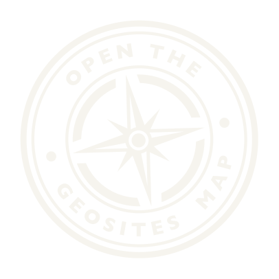 Logo with a compass design and the text 'Open the Geosites Map' surrounding it.