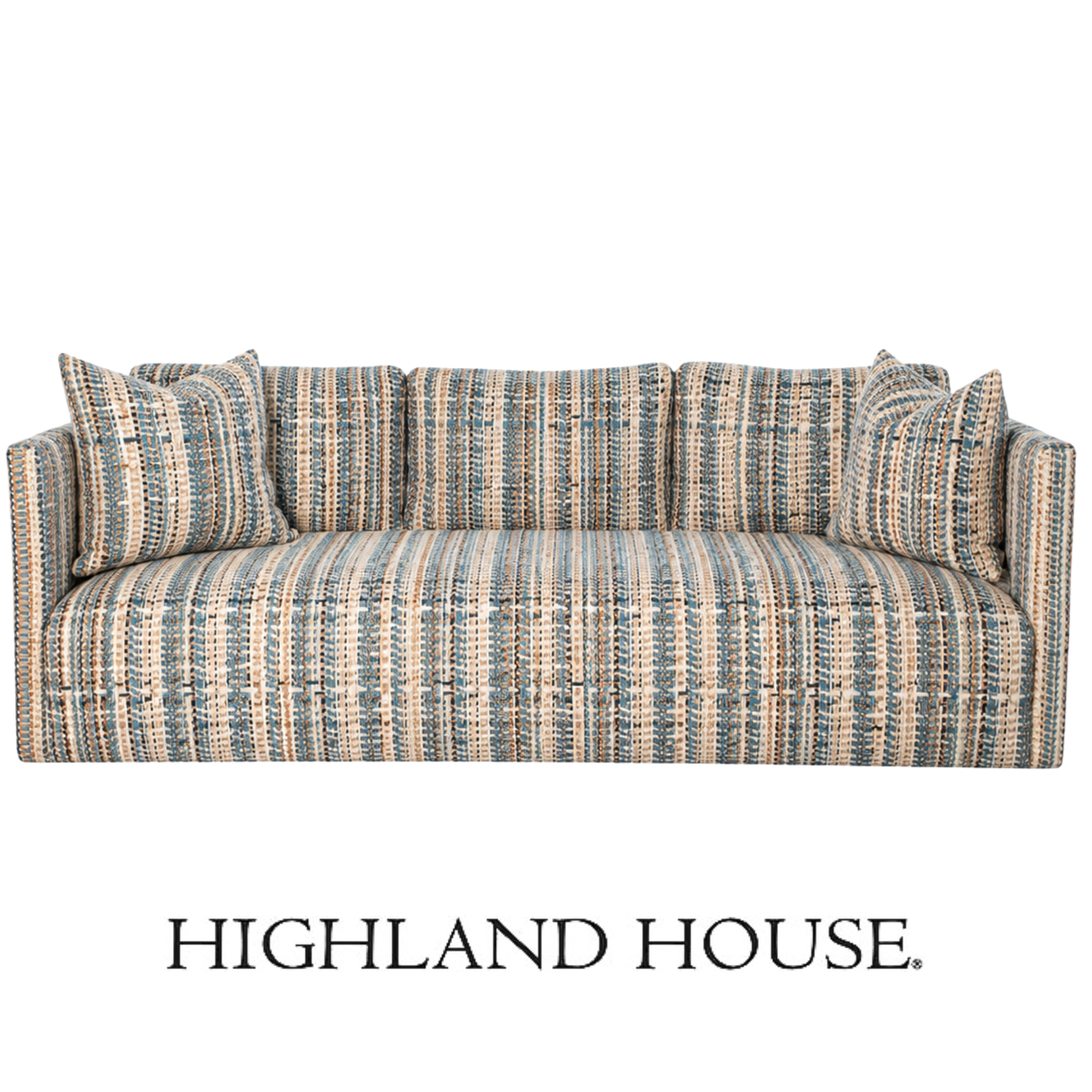 A custom COM upholstered sofa from Highland House with fabric from Kravet textiles.
