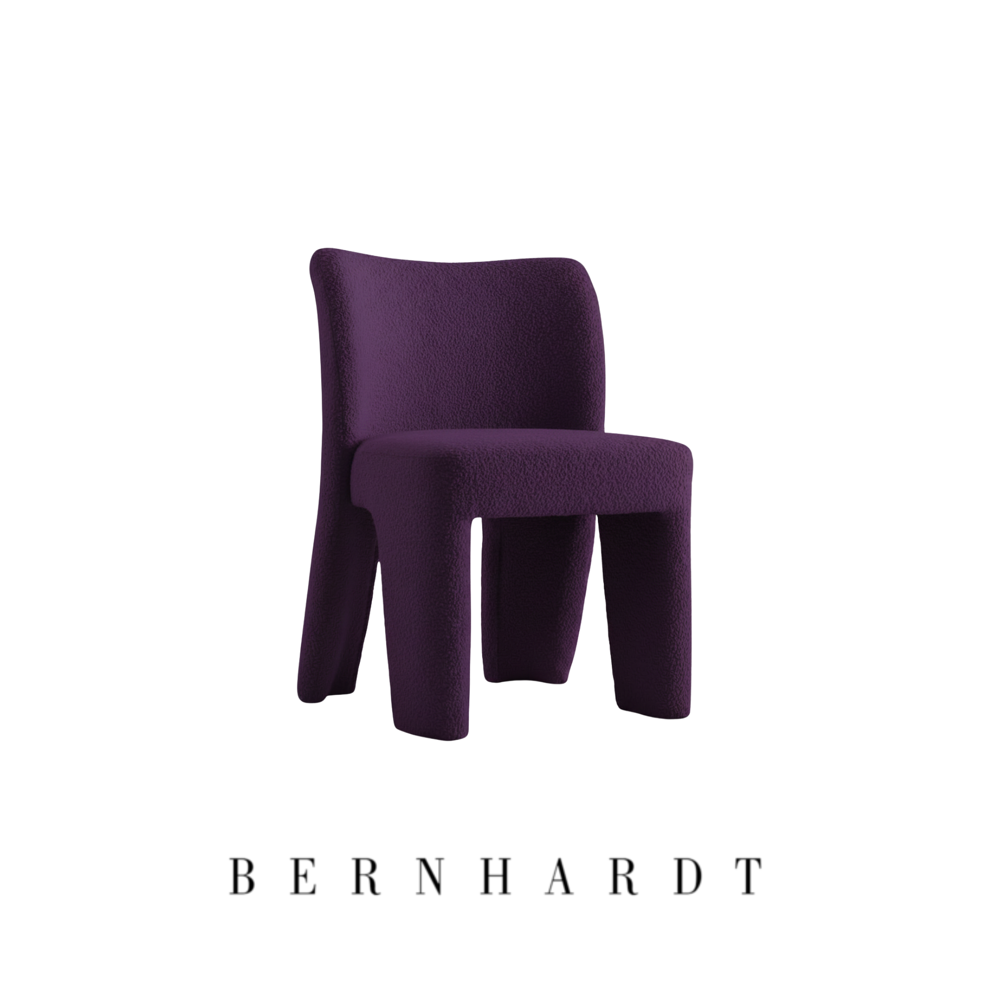 Purple upholstered chair with rounded back and wooden legs made by LEE Industries.