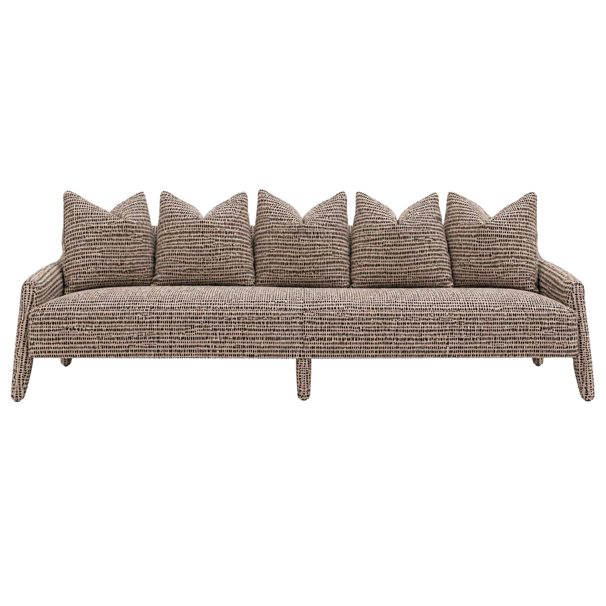 A custom beige COM patterned sofa from Verellen using Stout textiles.