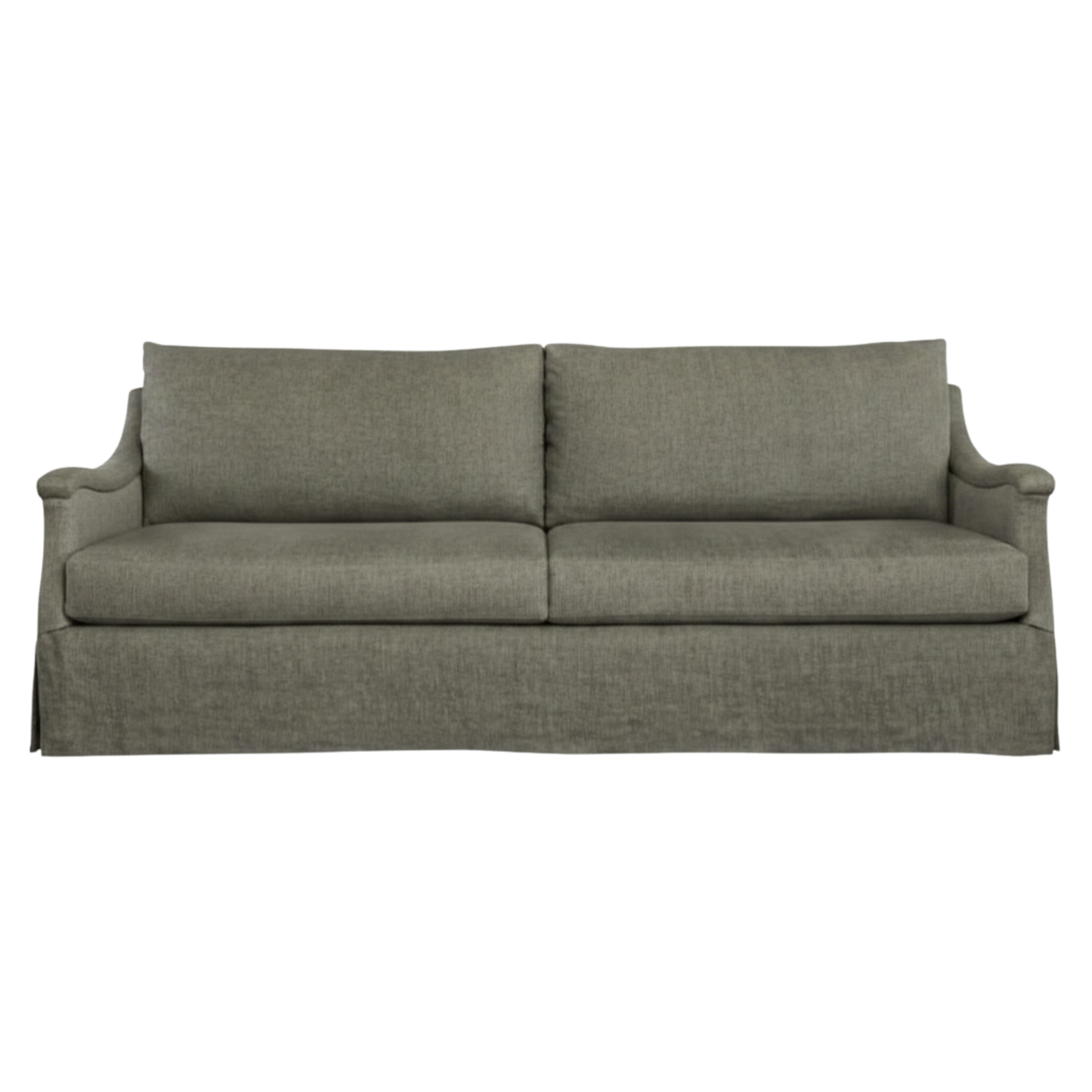 A custom fabric, upholstered sofa with rolled arms and a high back, provided by LEE Industries.