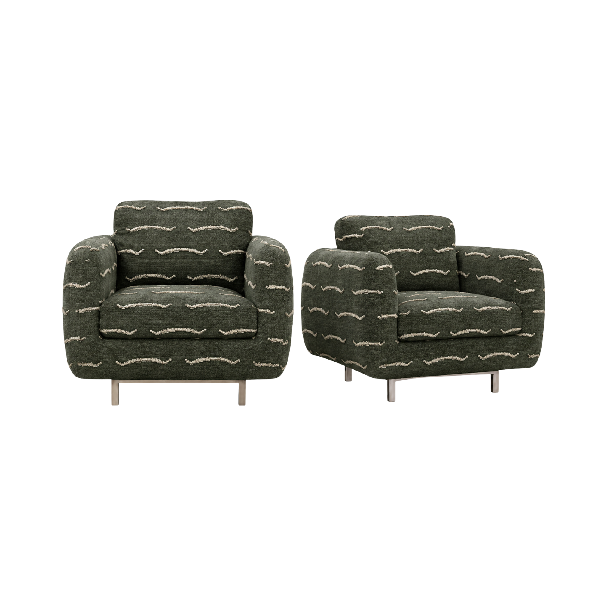 Hooker Furnishings custom upholstered armchairs with a dark green fabric from Dedar.
