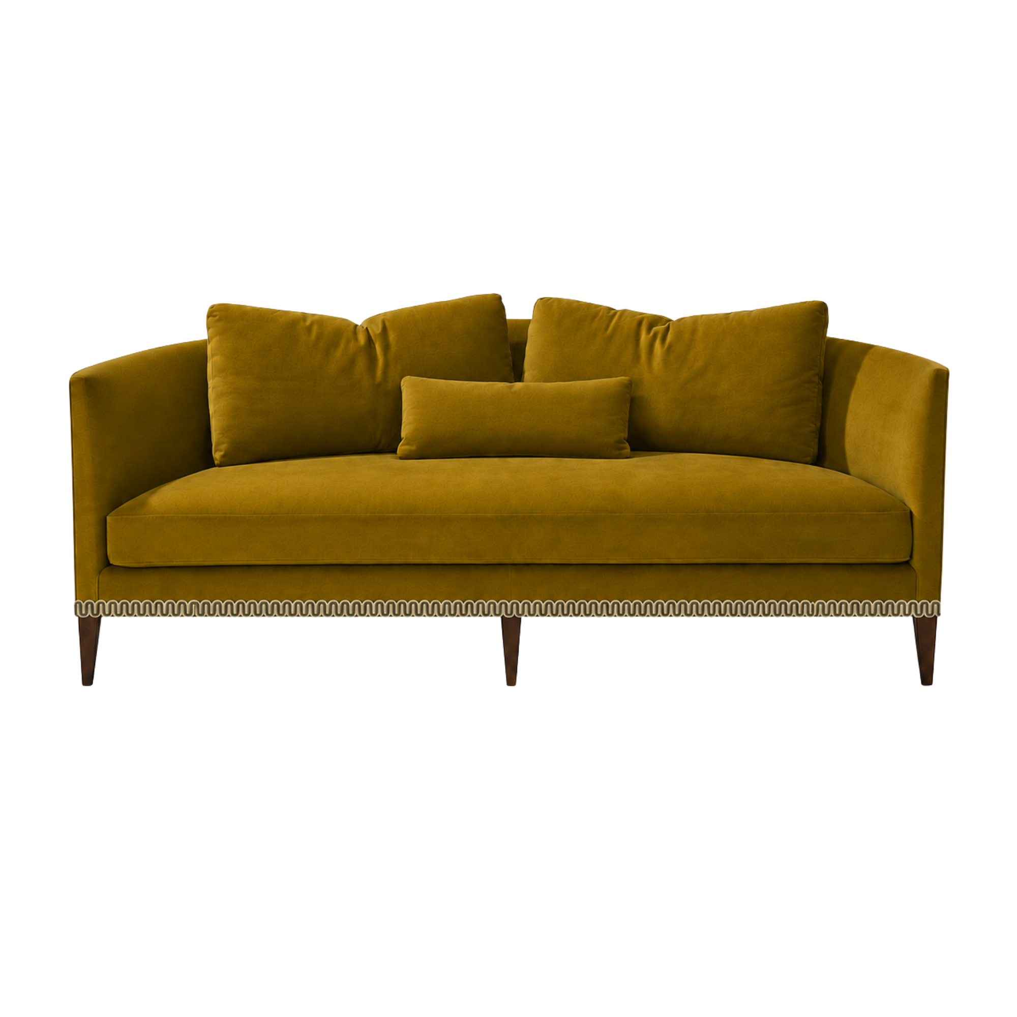 Mid-century modern sofa from Thayer Coggin COM customized with Sanderson fabrics.