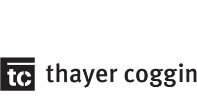 Thayer Coggin logo with the lowercase letters 'tc' in a black square and the brand name to the right.
