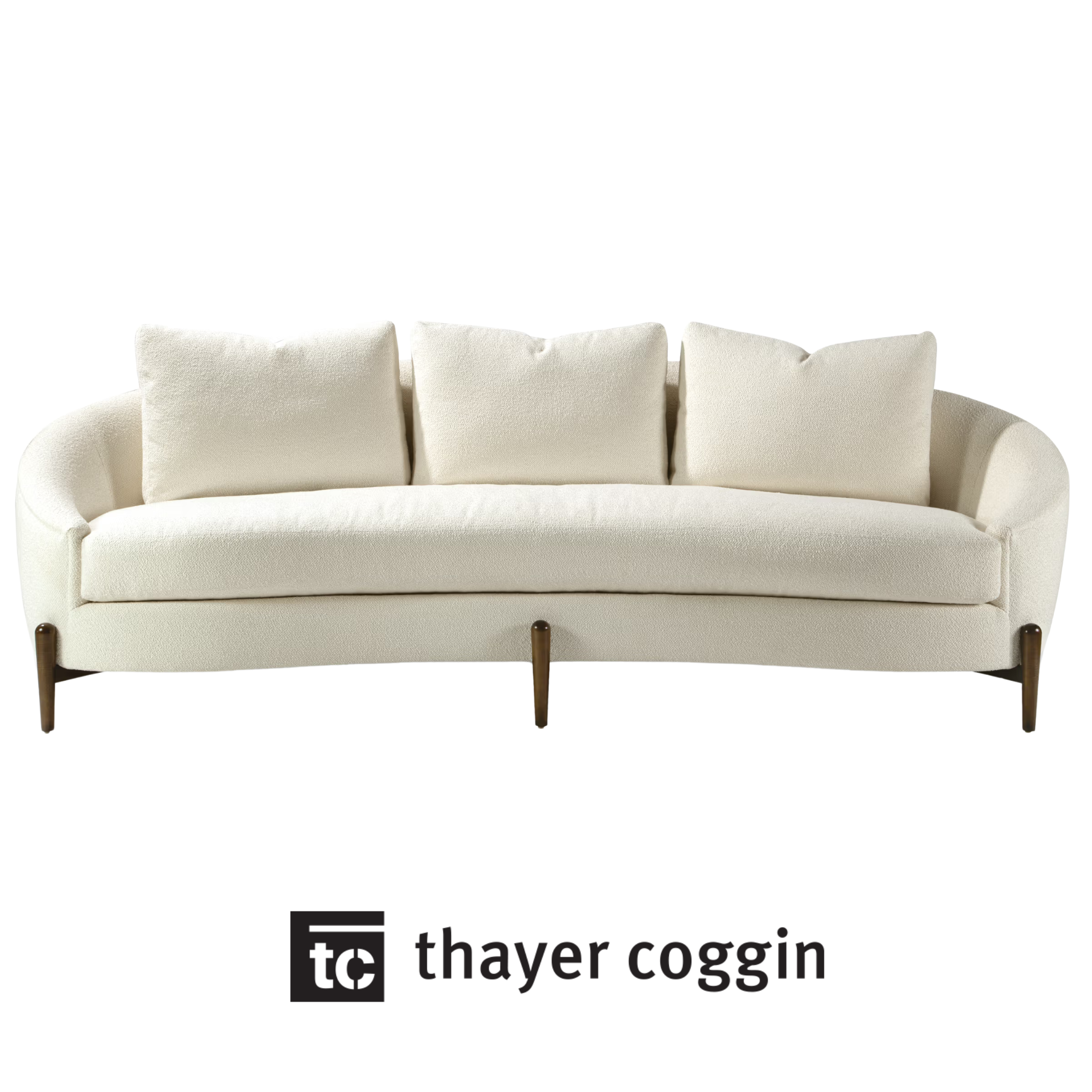 A mid-century modern white velvet sofa with three cushions, from Thayer Coggin.