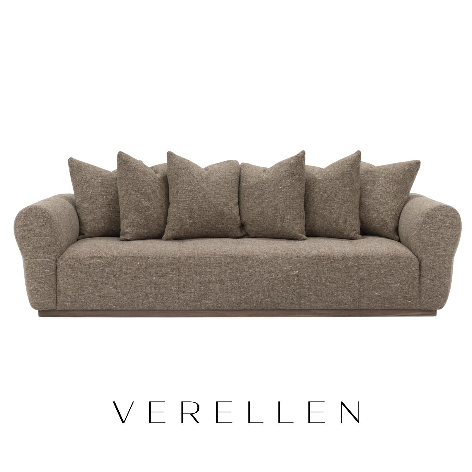 A belgian inspired sofa with multiple cushions bespoke made by Verellen.