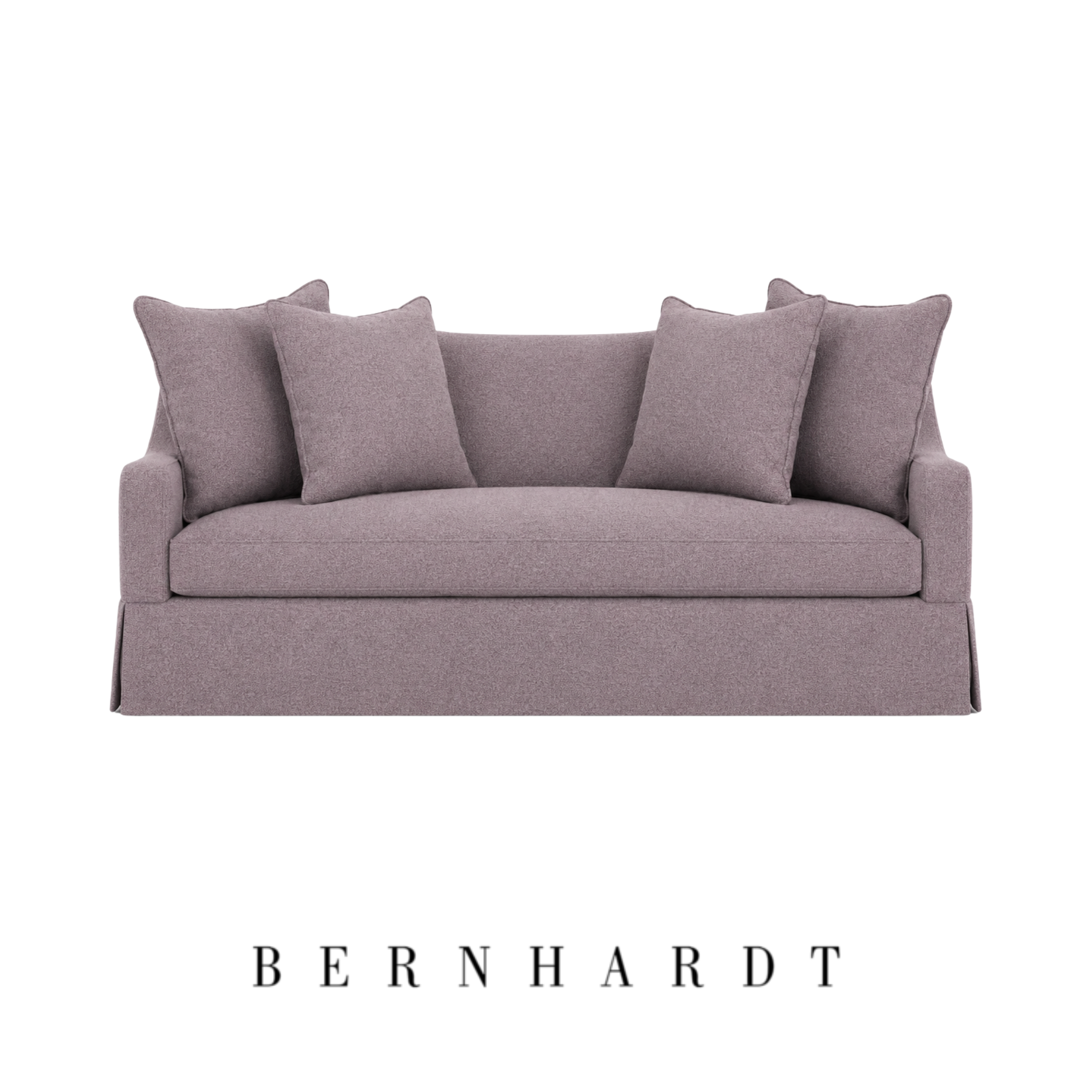 A custom upholstered purple sofa from Bernhardt furniture.