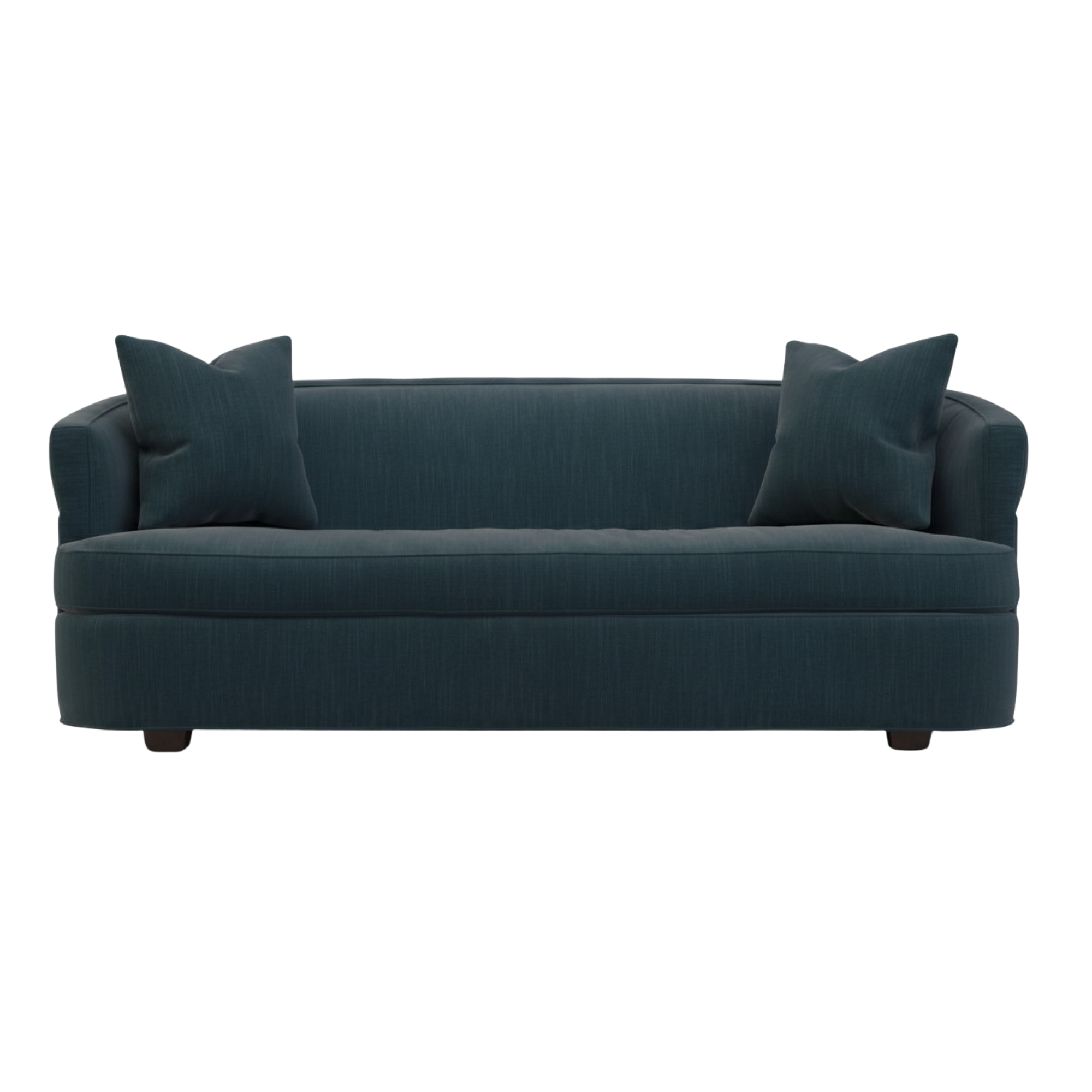 A teal sofa with matching teal pillows from Hickory White.