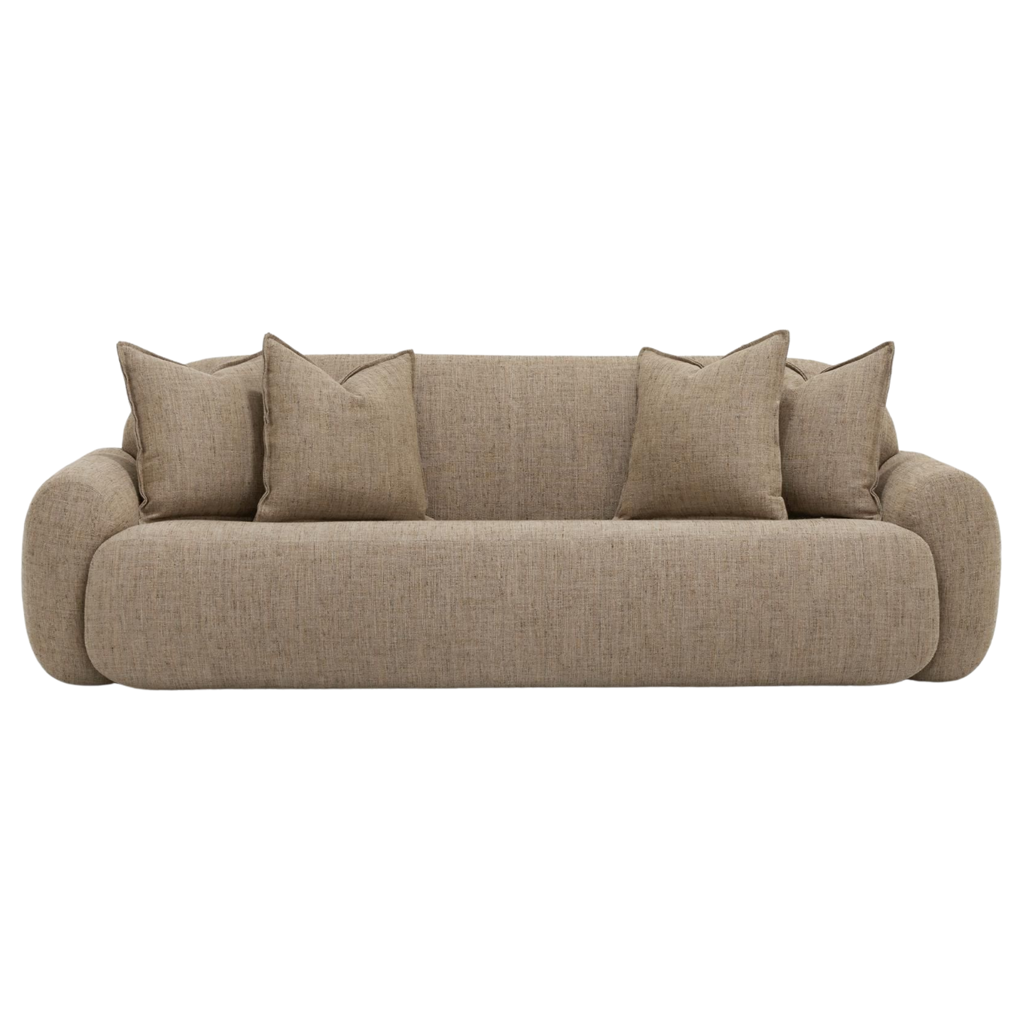 A beige sofa with multiple cushions sourced from verellen furniture.