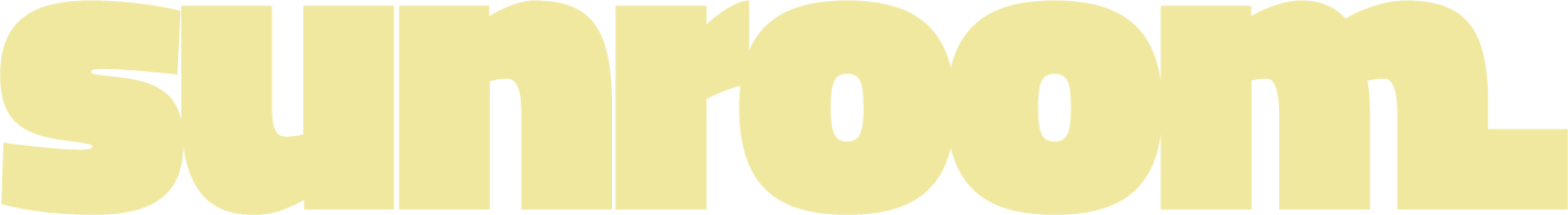 A stylized word 'sunroom' written in large, light yellow letters with a black background.