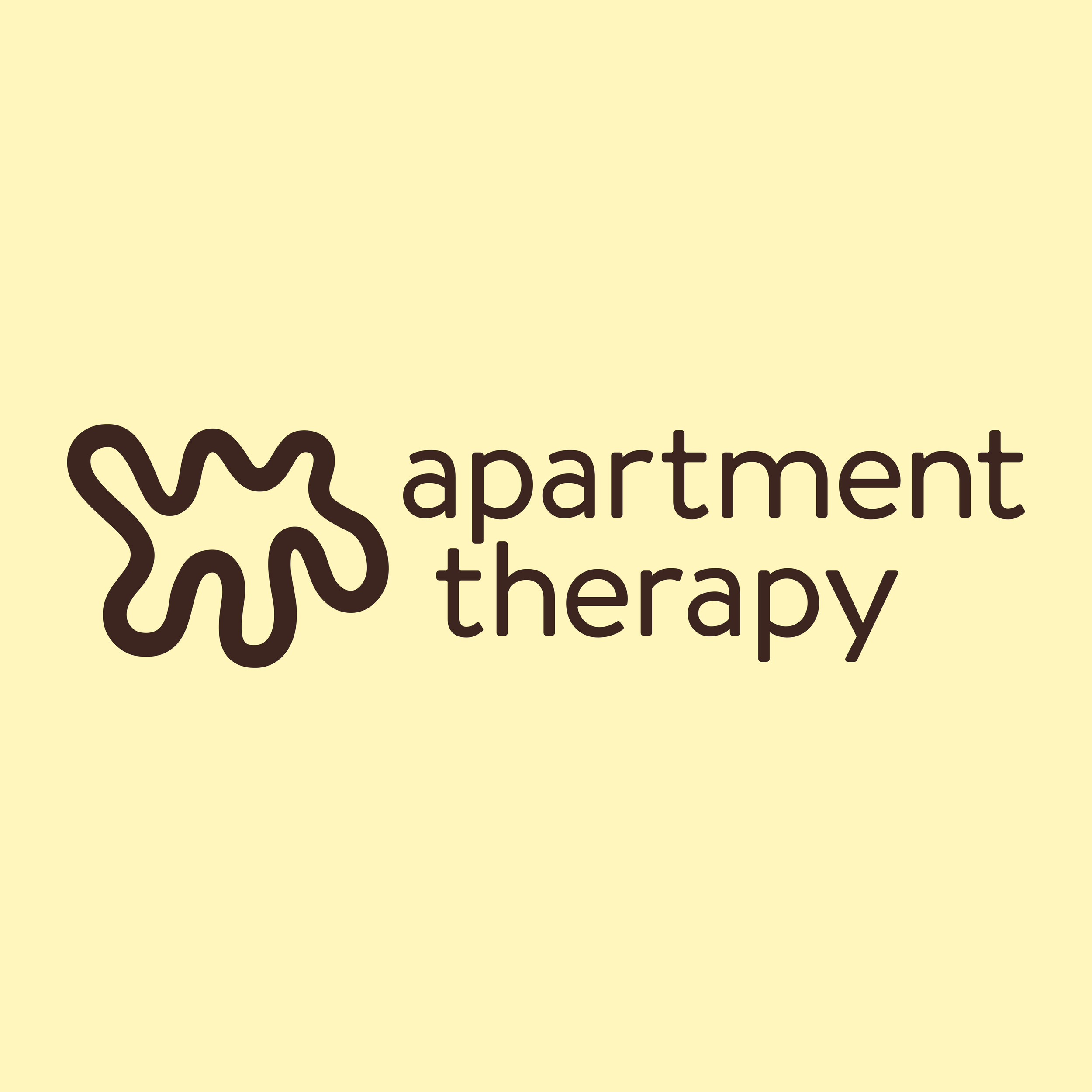 Partial view of a beige background with brown and black text that reads 'apartment therapy' and '2020'.