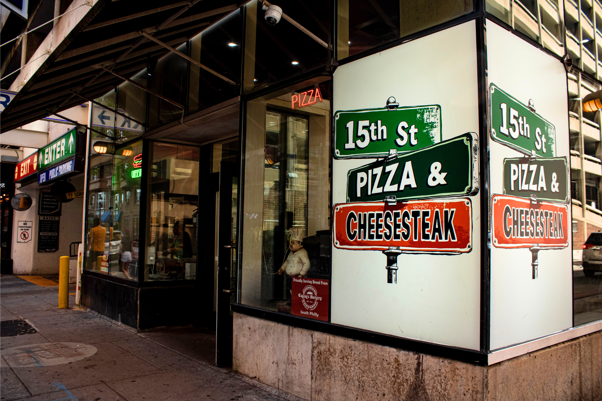 Philadelphia pizza cheesesteaks wings fries lunch dinner near me store front