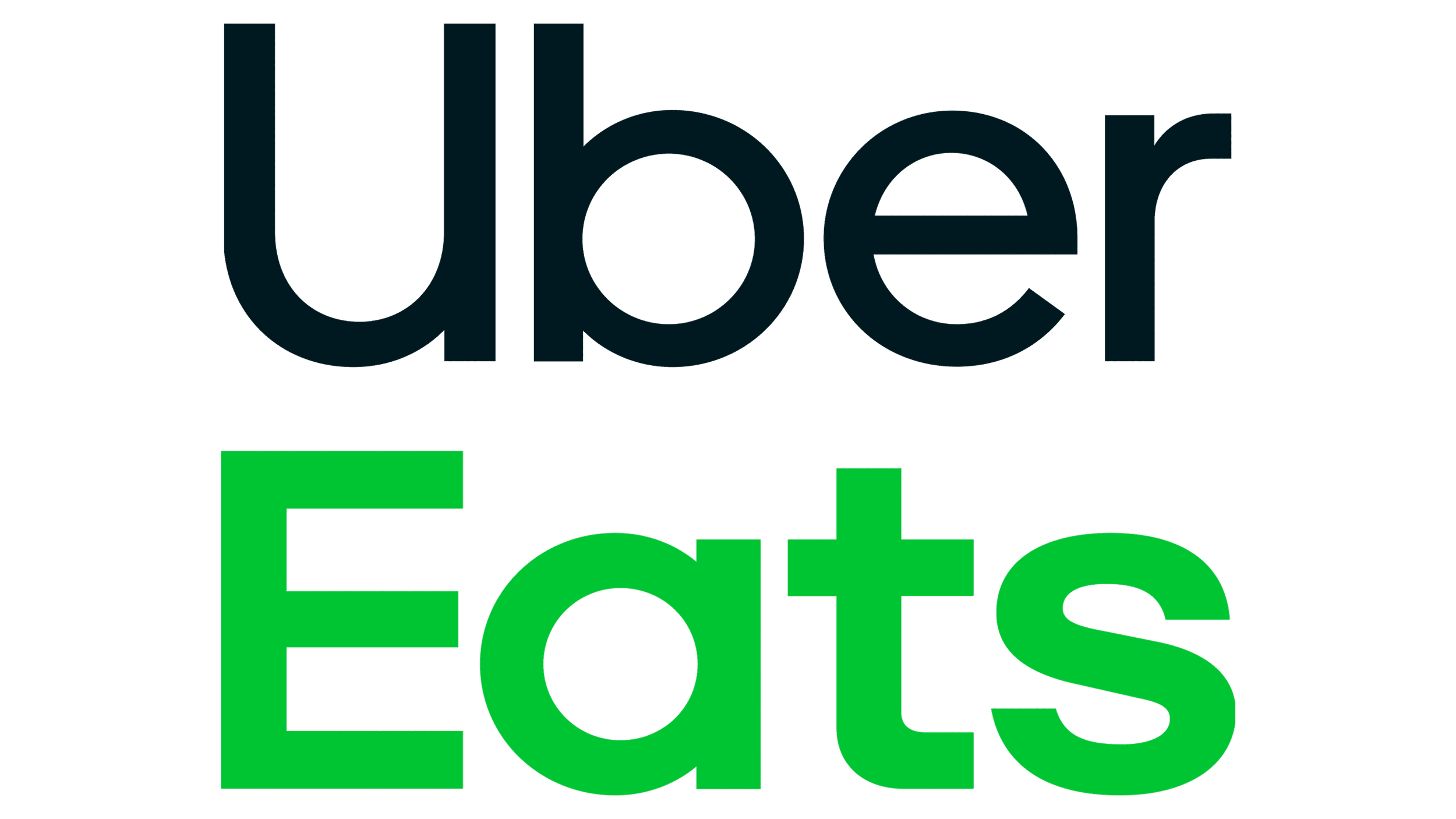The image features the phrase "Uber Eats" with "Uber" in dark blue and "Eats" in bright green, set against a black background.