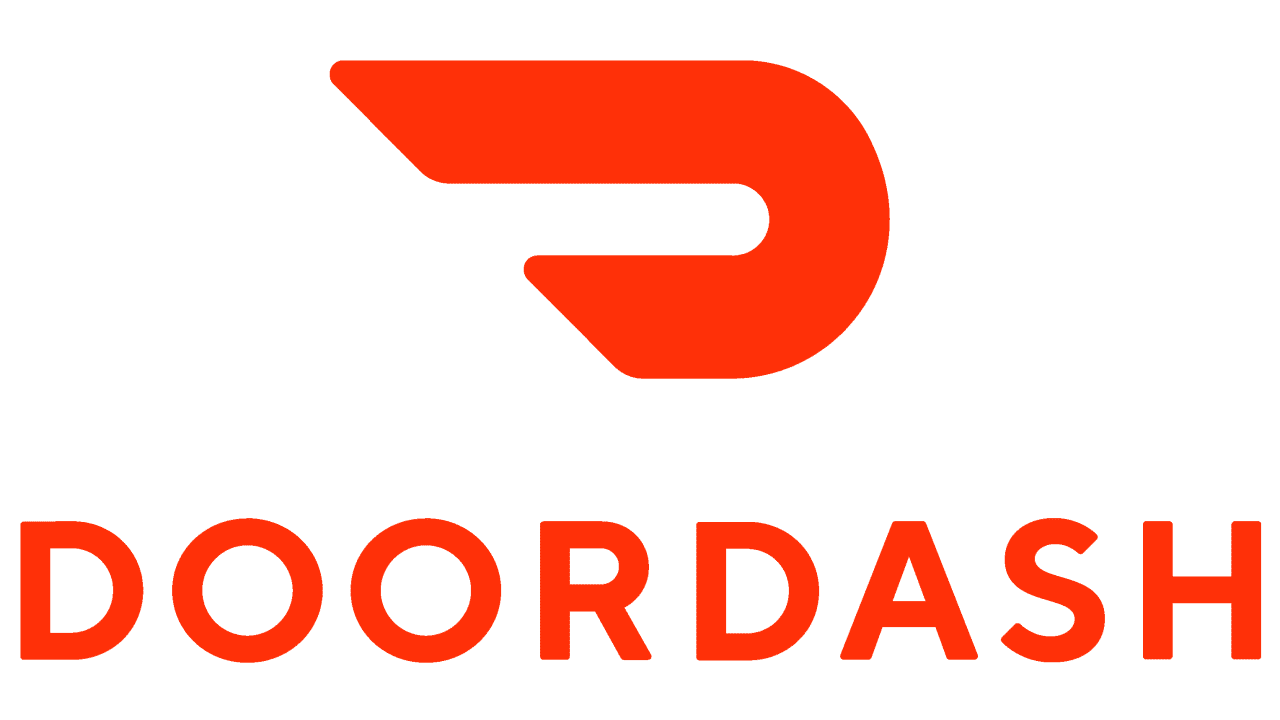 The DoorDash logo featuring a stylized red letter D and the word DoorDash in red text underneath.