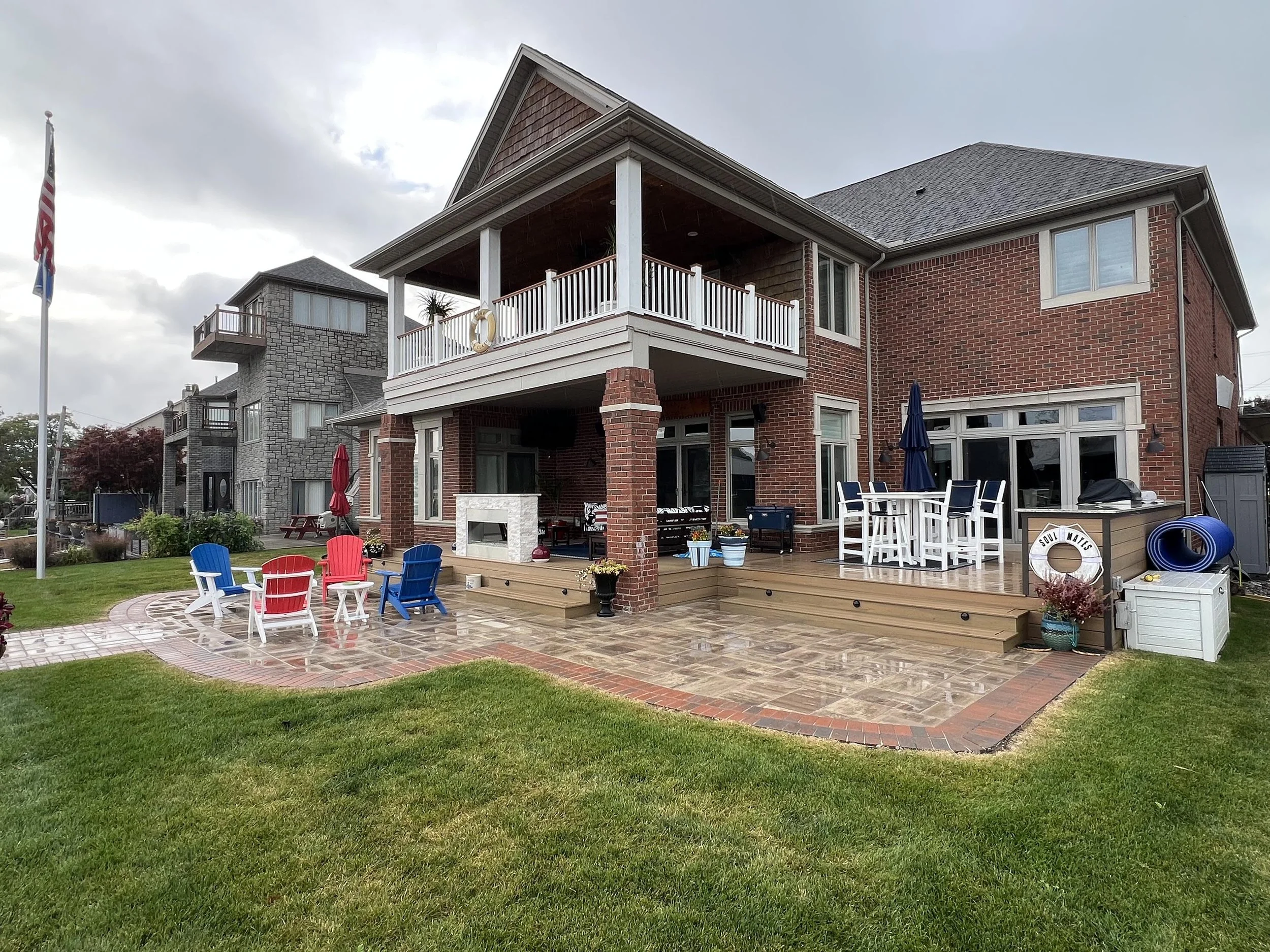 N. River Rd., Harrison Township. Composite deck with Fireplace and outdoor kitchen.