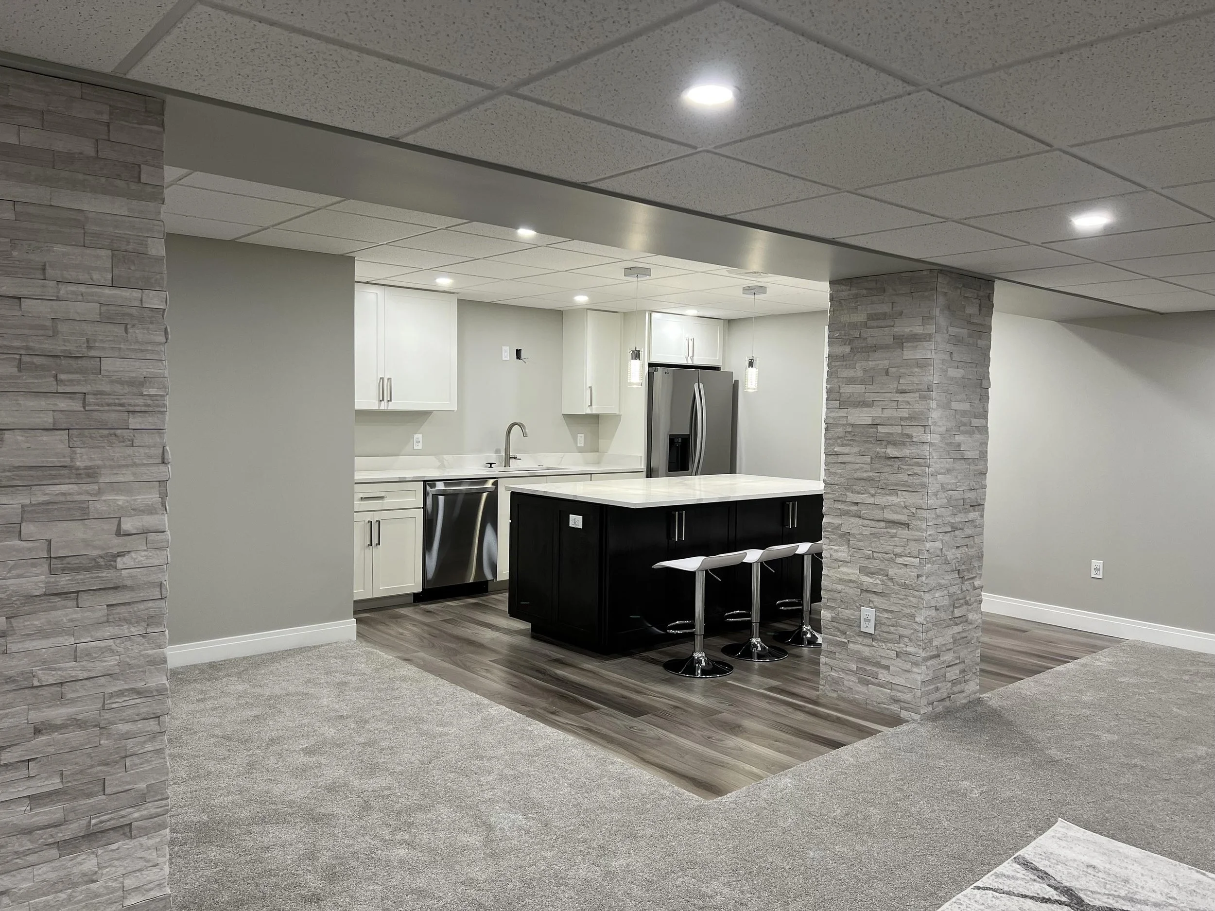 Buffelhead Dr., Macomb Township Michigan. Basement renovation with kitchen and bath.