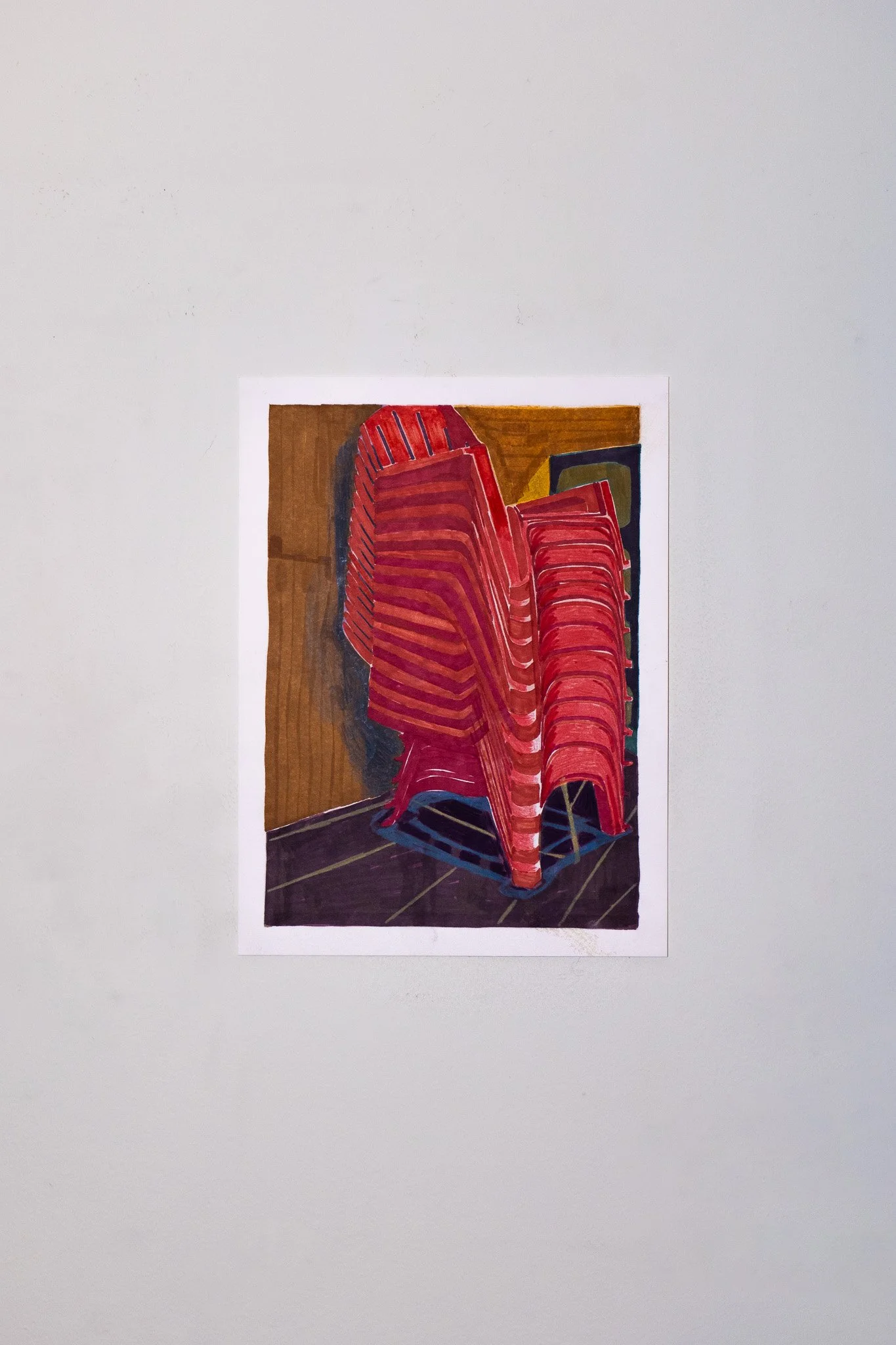 Study for chairs (supermarket series), 2024. Pencil and promarker on paper - 30.5 x 22.5 cm / 12 x 8.8 in