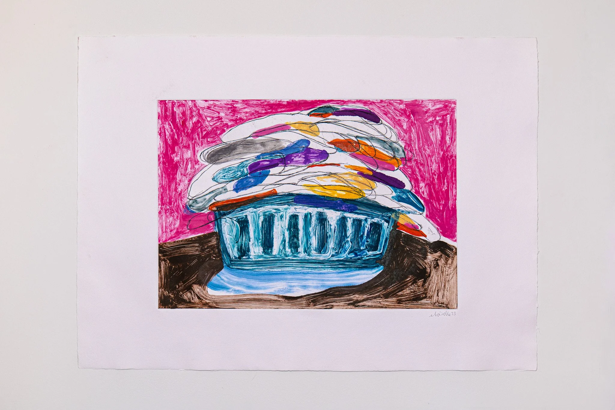 Laundry basket, 2023. Monoprint on paper - 55 x 77.3 cm / 21.6 x 30.4 in