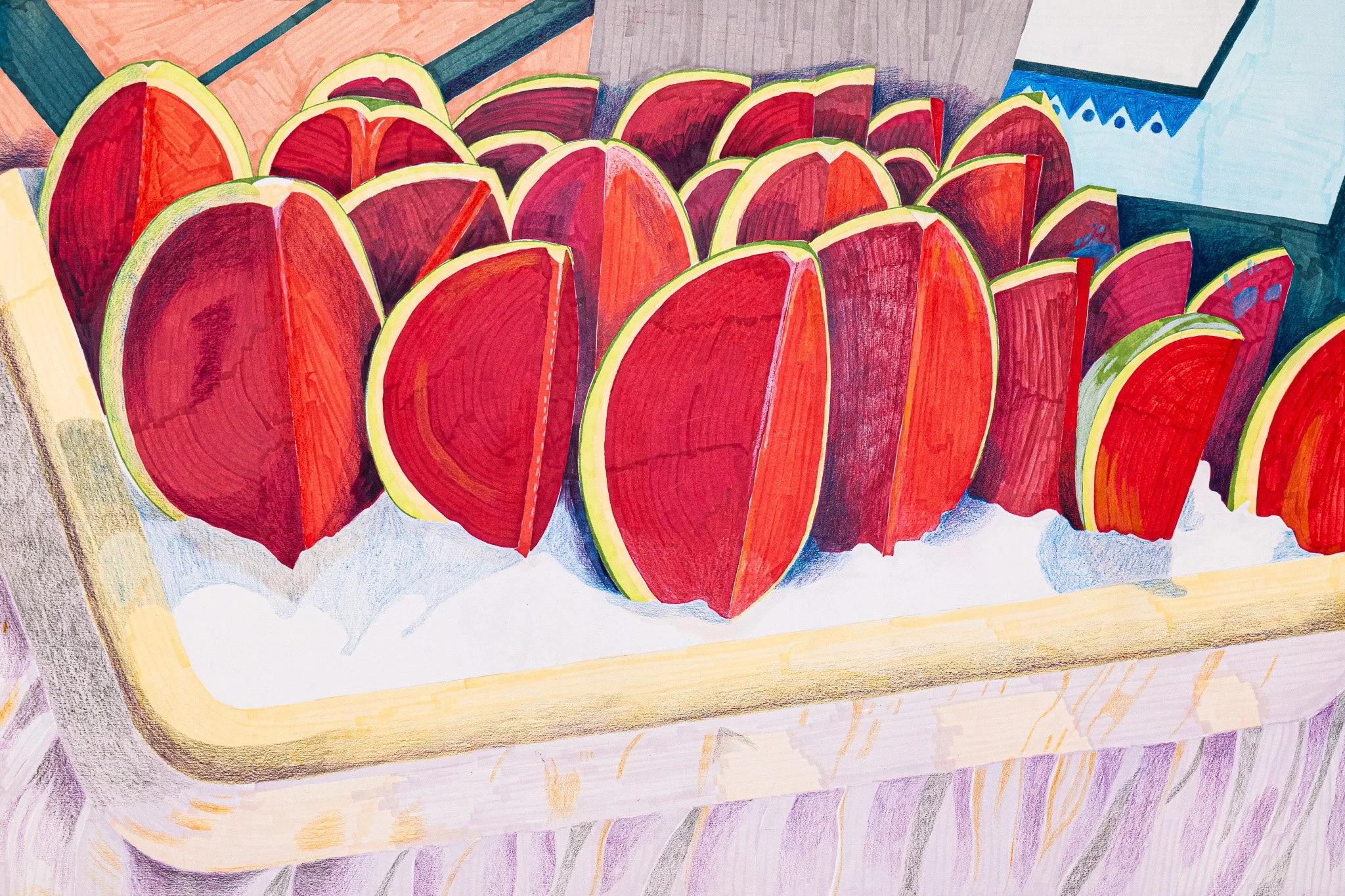Watermelons, 2024. Pencil and pro-marker drawing on Fabriano paper - 70 x 100 cm / 27.5 x 33.4 in