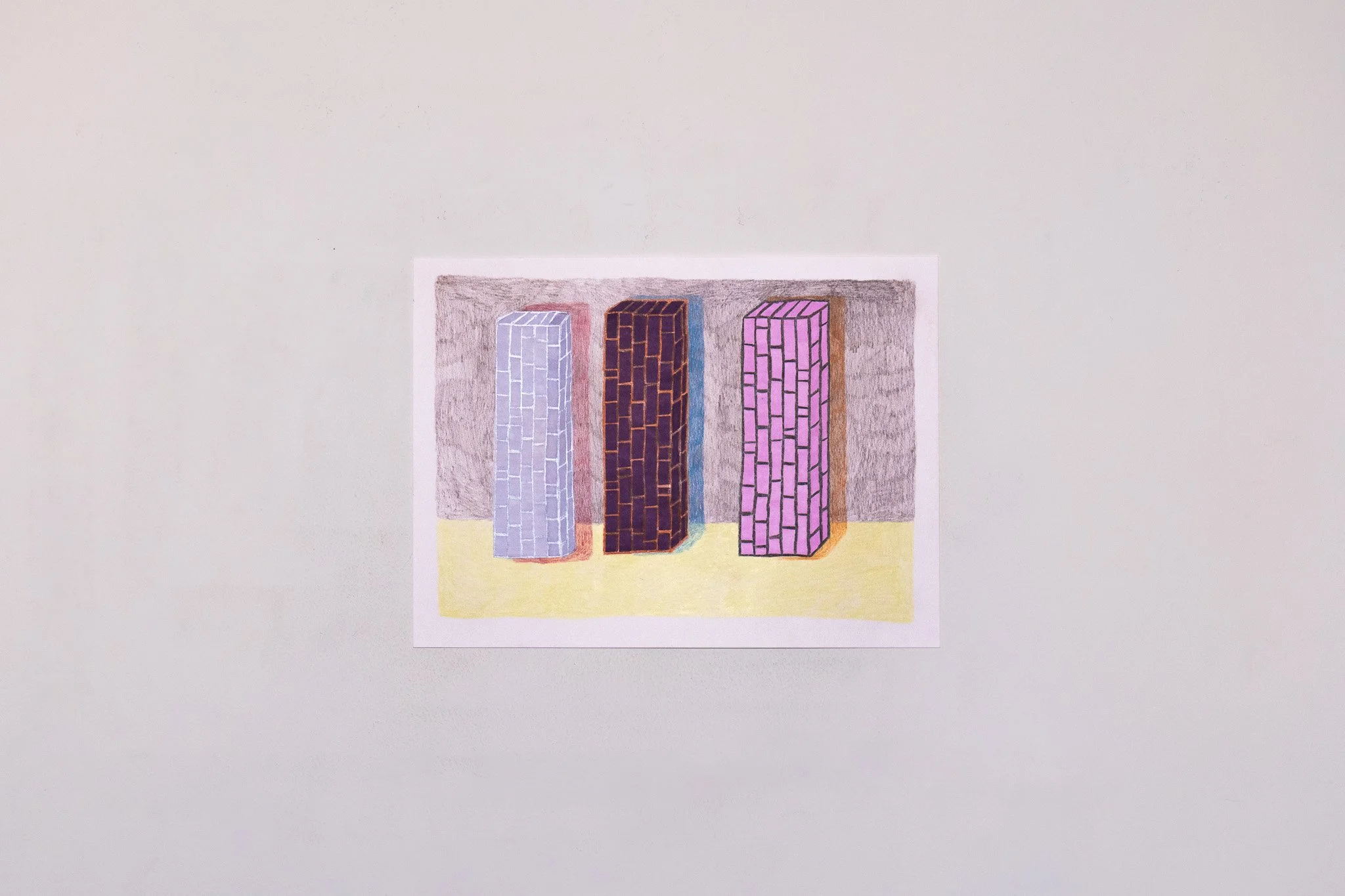 Three Towers, 2024. Pencil and promarker on paper - 22.6 x 30.5 cm / 8.8 x 12 in