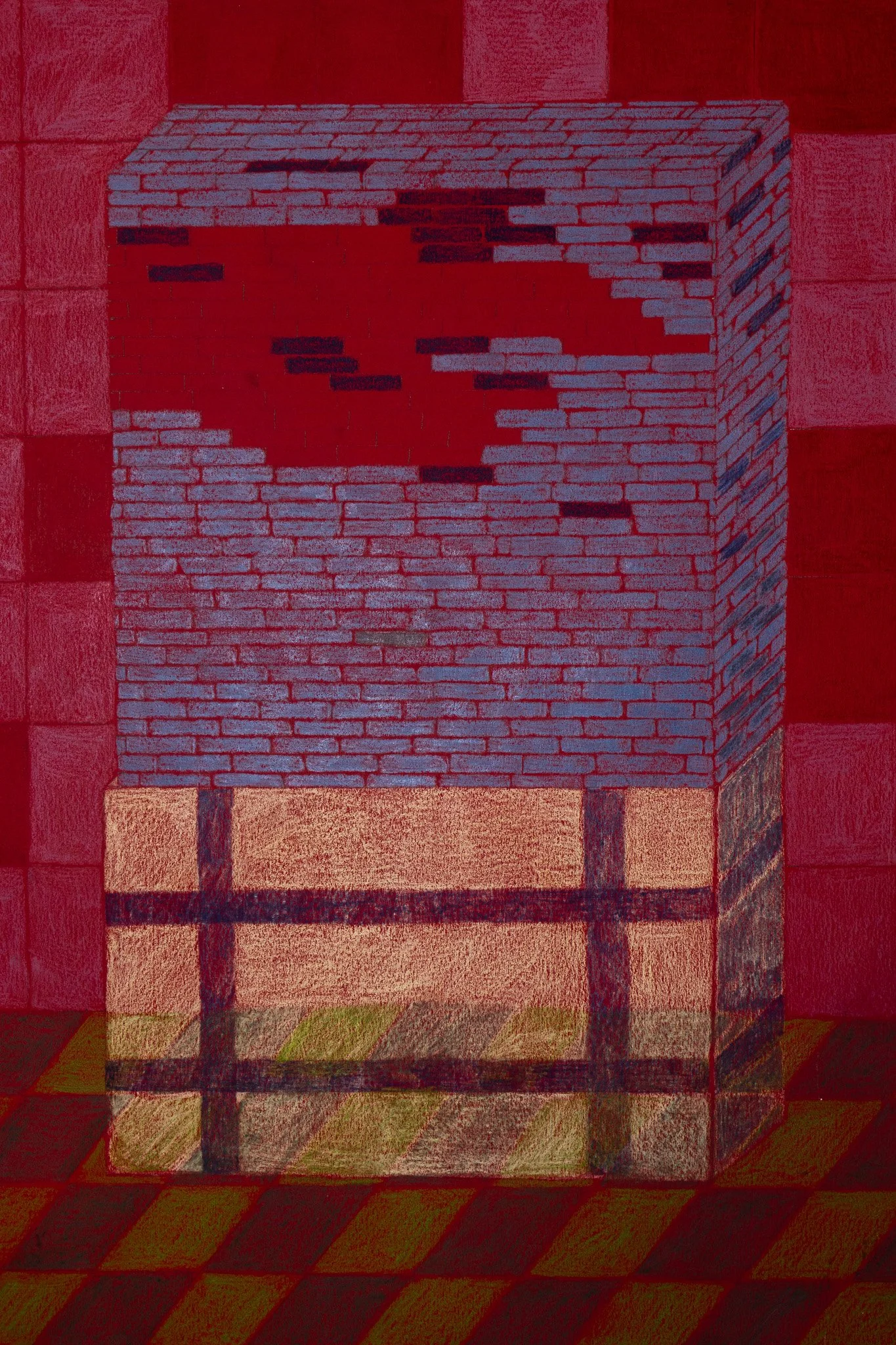 Toothpaste II, 2024. Pencil drawing on red Canson paper - 50 x 38.4 cm / 19.6 x 15.1 in