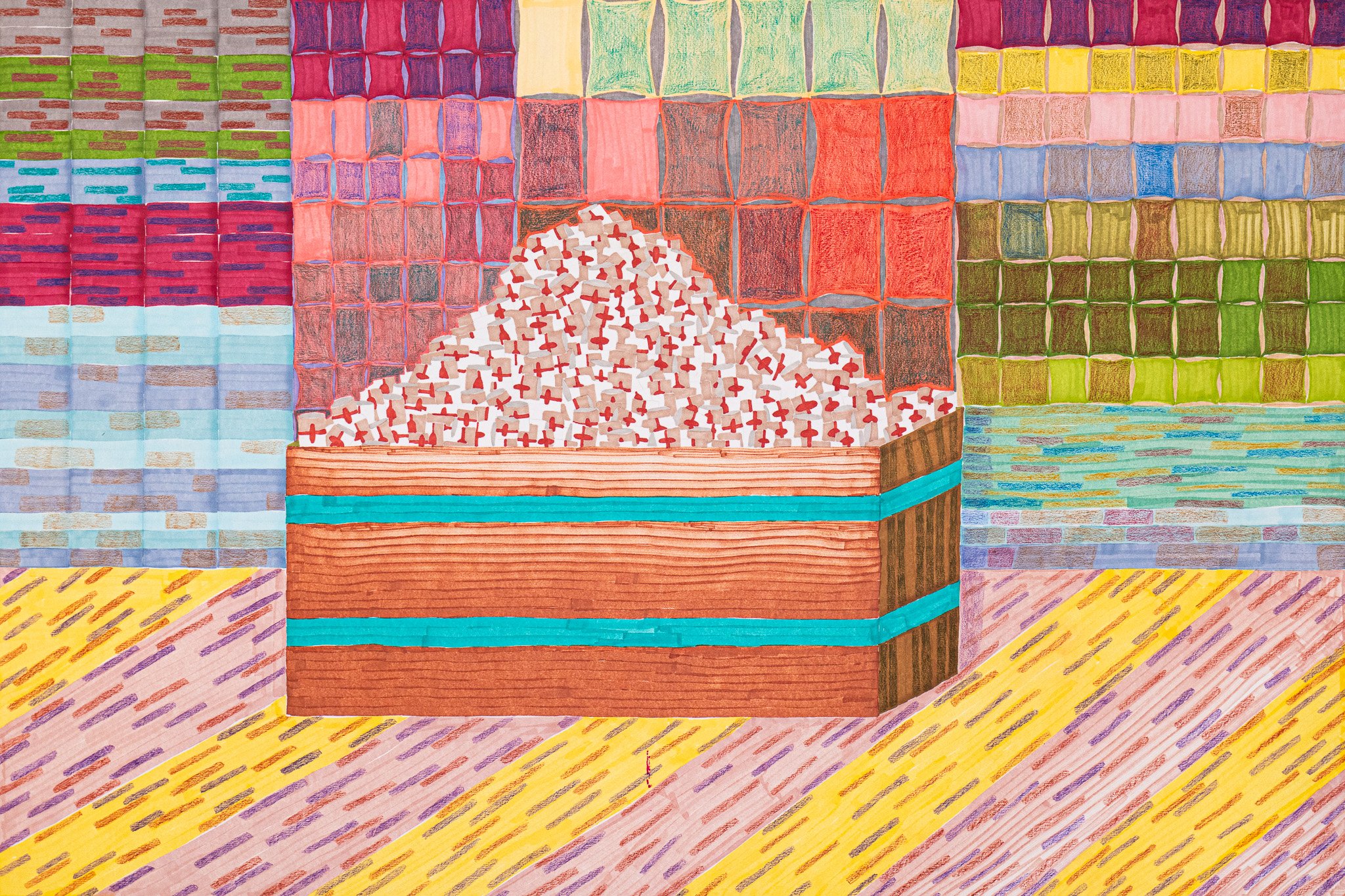 Supermarket, 2024. Pencil and pro marker drawing on Fabriano paper - 70 x 100 cm / 27.5 x 33.4 in