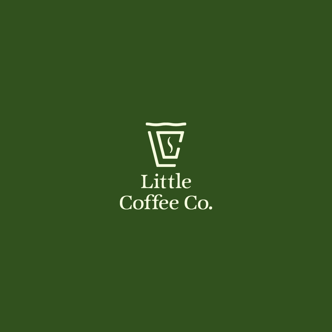 Green background with white logo of a coffee cup and steam, and text 'Little Coffee Co.' underneath.